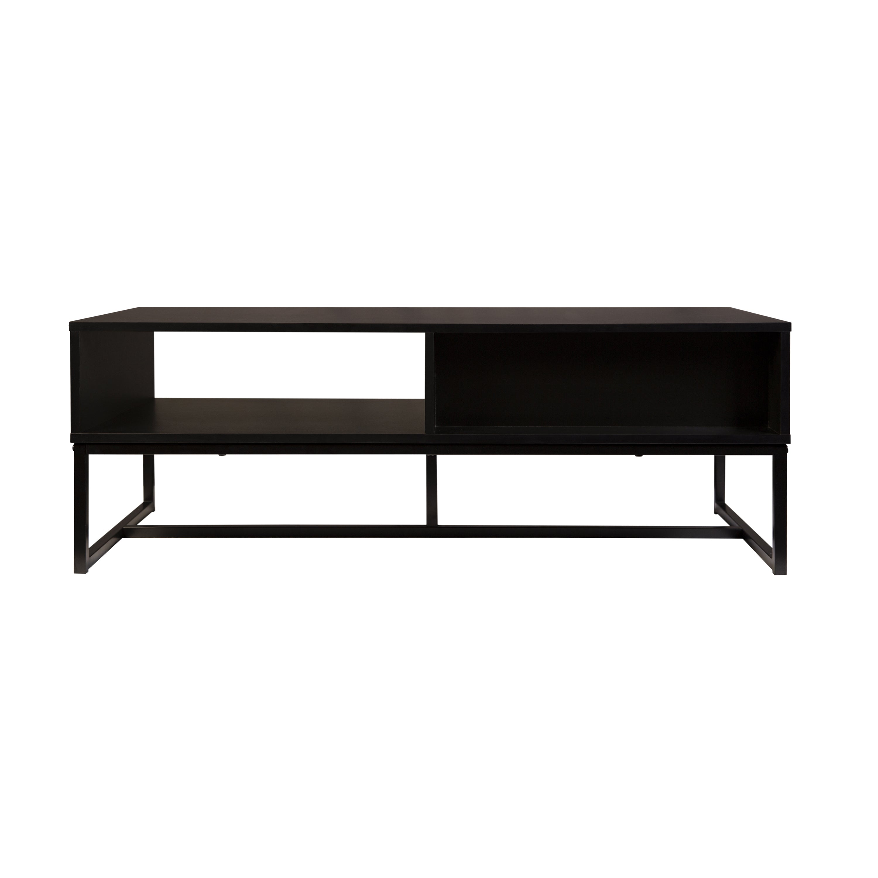 Black TV Stand with Wood Drawer and Storage Cubby