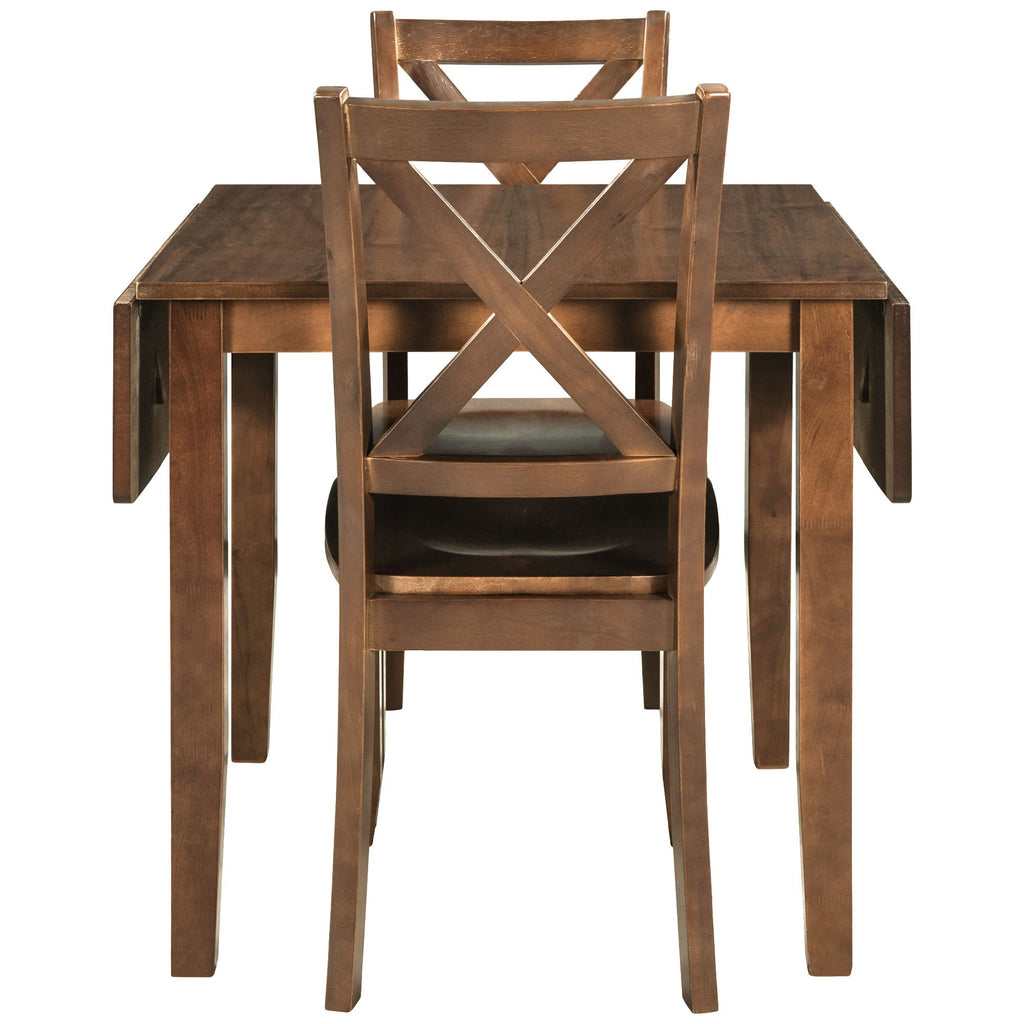 3-Piece Wood Drop Leaf Breakfast Nook Dining Table Set Walnut
