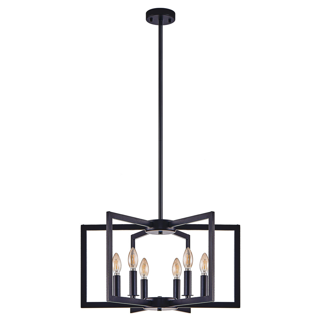 Chandelier Black Geometric 6-Light Industrial Metal Pendant 22 In