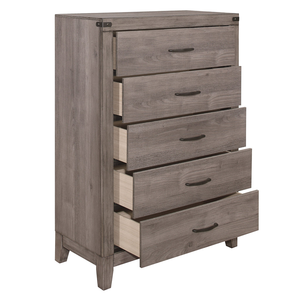 Brownish Gray 5 Drawer Bedroom Chest Melamine Dresser
