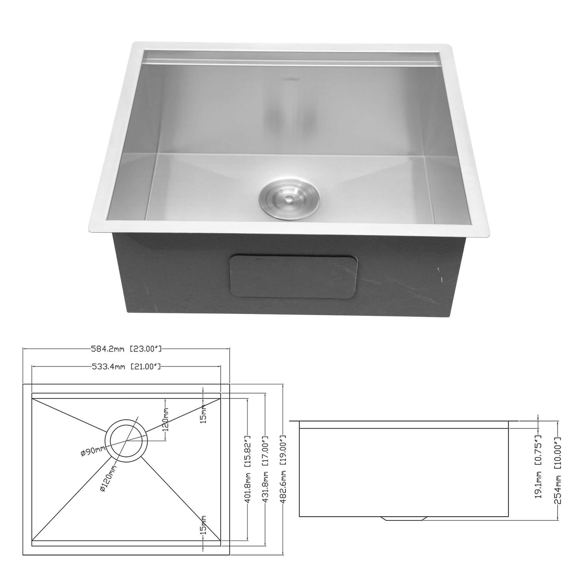 Stainless Steel Single Bowl Undermount Kitchen Sink 23x19x10