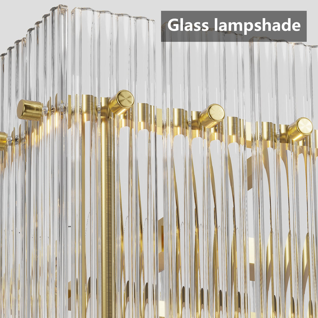 Chandelier Crystal Glass 10-Light Gold Modern Rectangular Pendant Dining