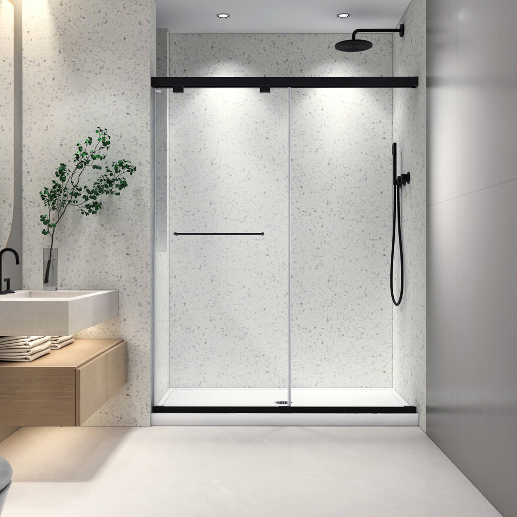 54" Frameless Double Sliding Shower Door Matte Black 8mm Tempered Glass