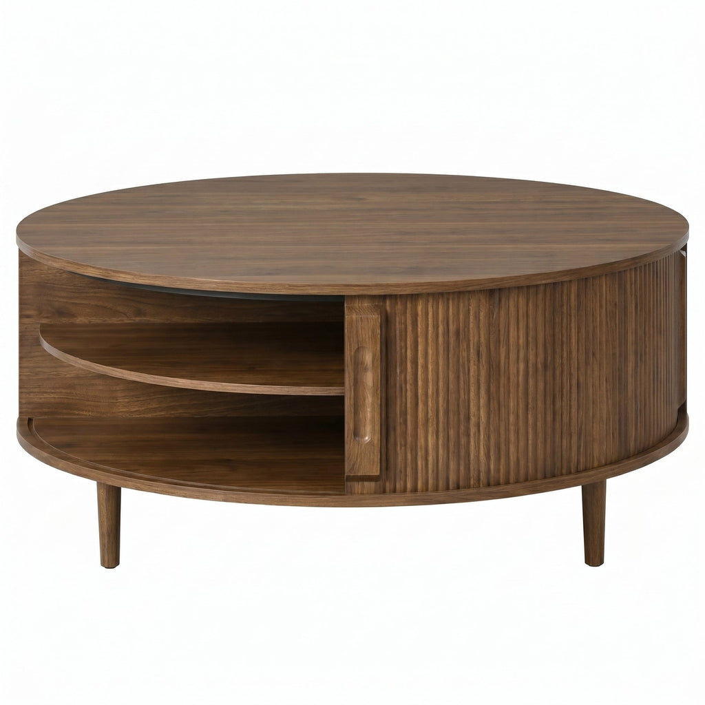 Round Lift-Top Coffee Table with Hidden Storage Sliding Door
