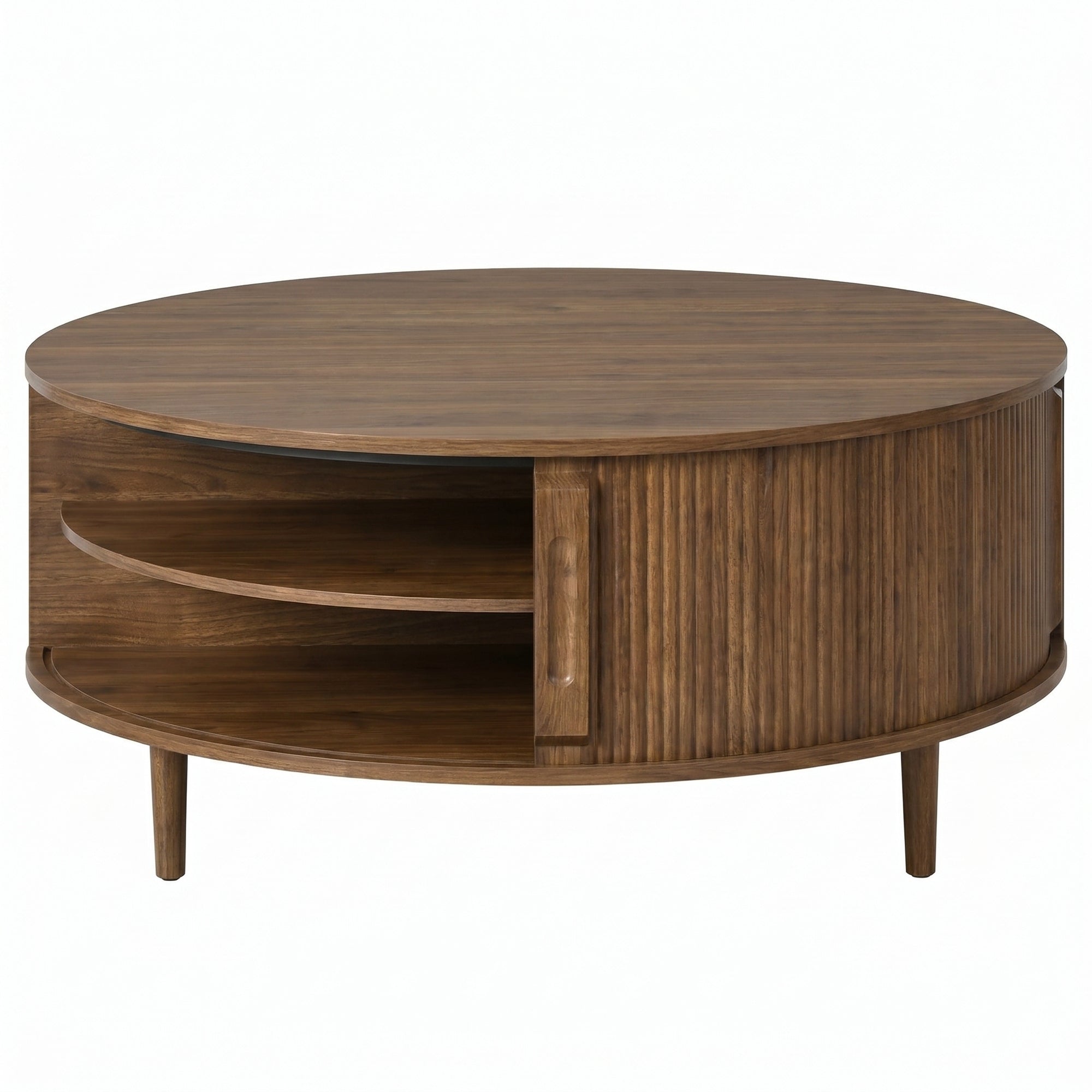Round Lift-Top Coffee Table with Hidden Storage Sliding Door