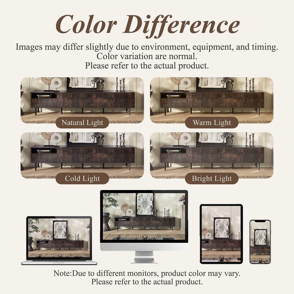 TV Stand Mid-Century Walnut MDF Soft-Close Doors Fits 85 In TV 78.7 In