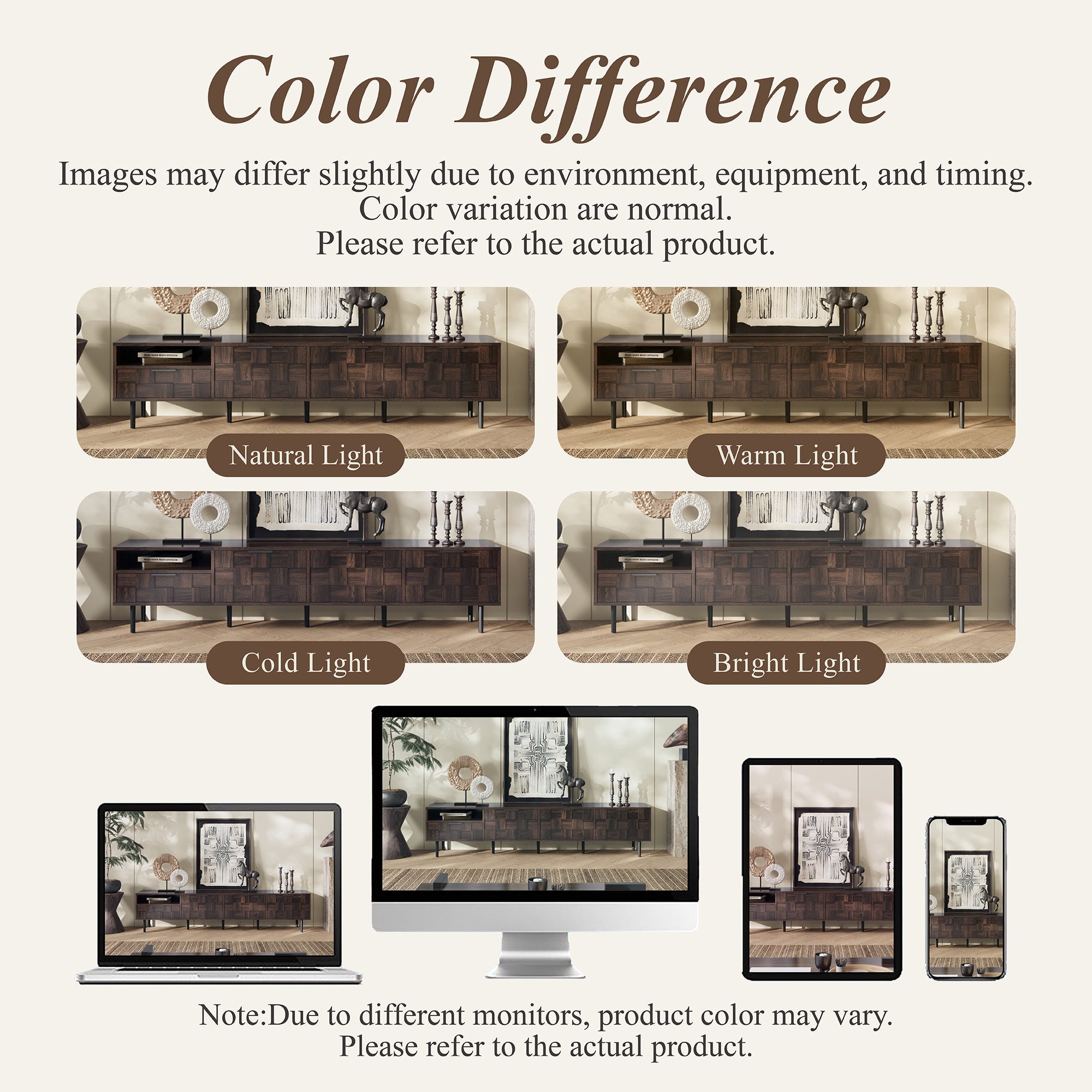TV Stand Mid-Century Walnut MDF Soft-Close Doors Fits 85 In TV 78.7 In