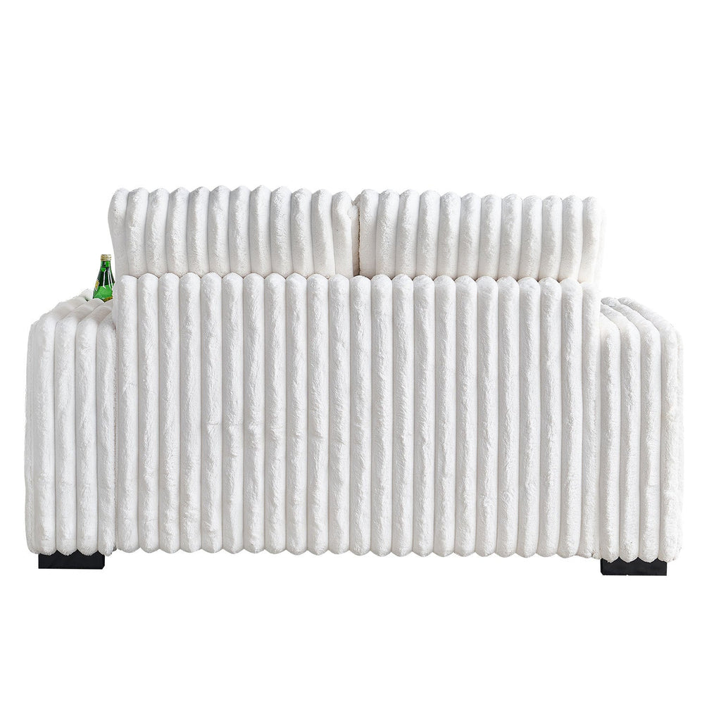 Beige Square Arm Loveseat with Ottoman and Pillows 61.42