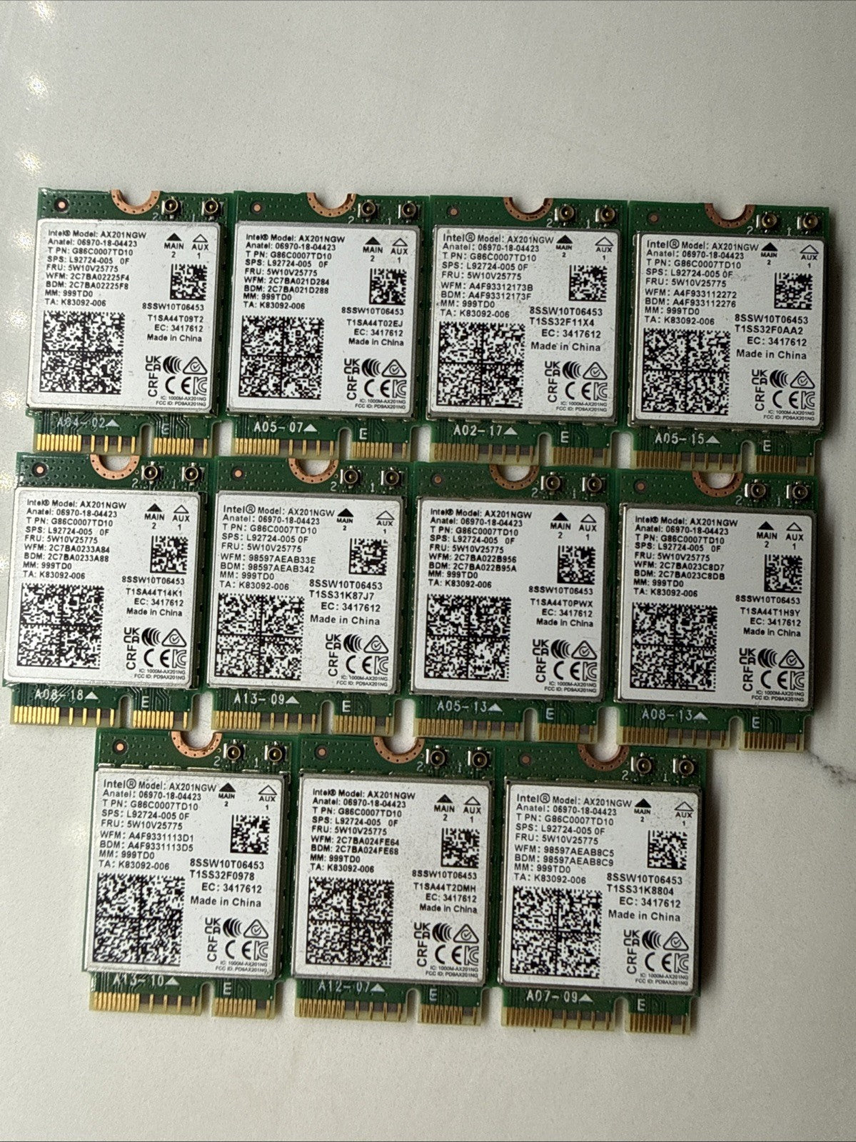 Lot Of 11x Intel AX201NGW Wi-Fi 6 Bluetooth Card M.2 Laptop Wireless