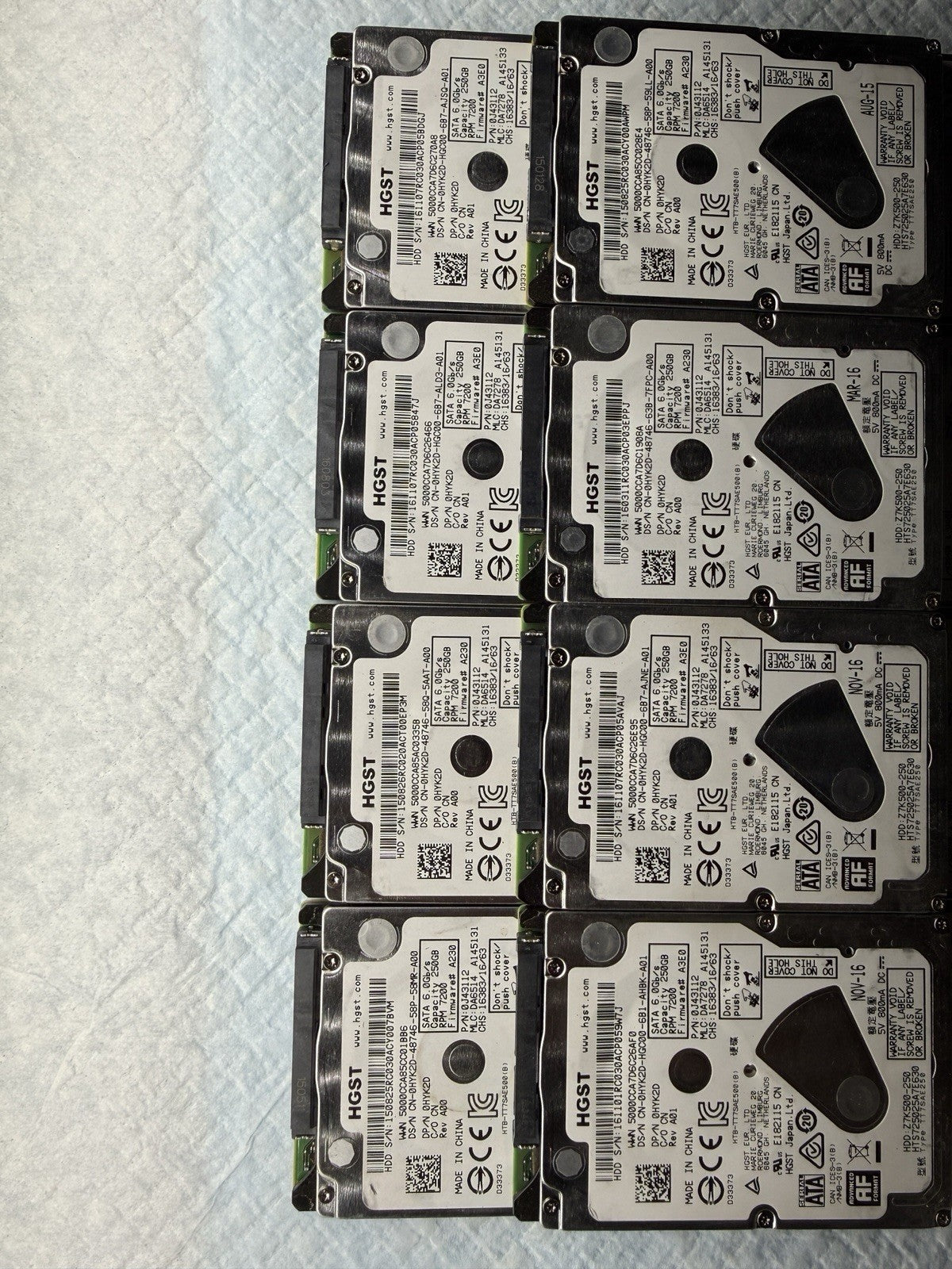 Lot Of 26x HGST 250GB Hard Drive 2.5” SATA Laptop HDD HTS725025A7E630 Dell HYK2D