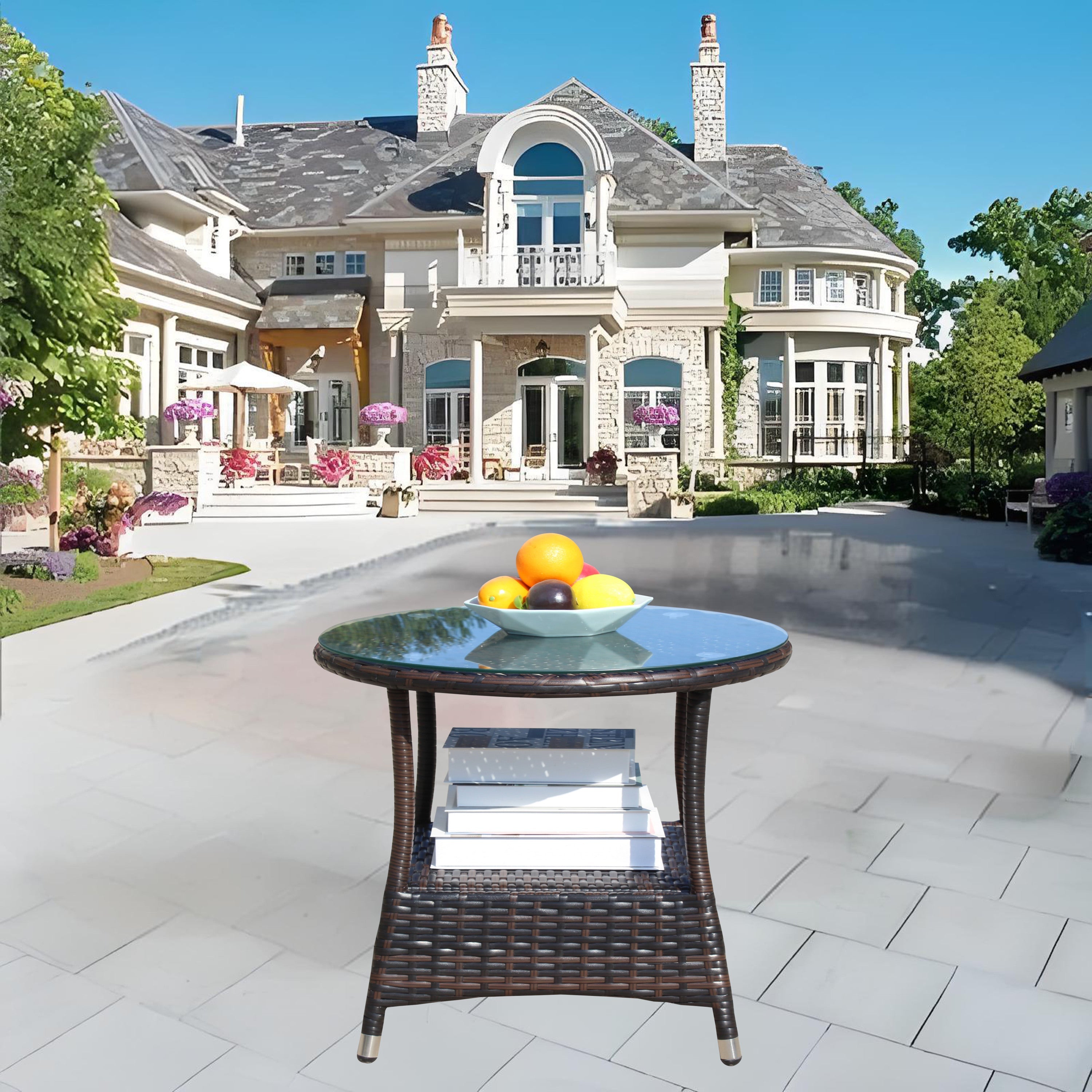 Round Tempered Glass Outdoor Coffee Table
