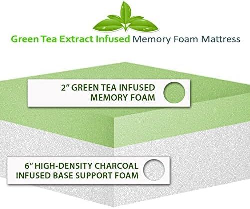Queen Size Green Tea Memory Foam Mattress, White Polyester
