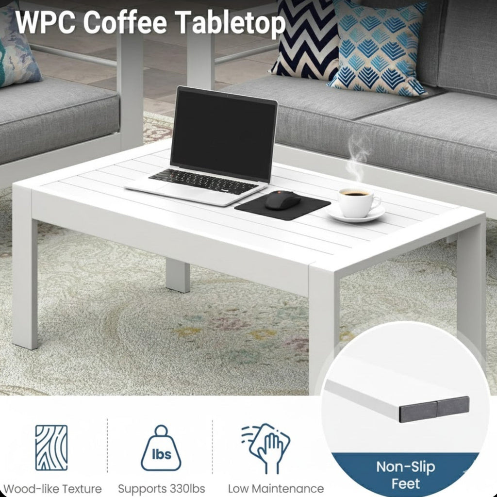 Outdoor Patio Set 3-Piece Aluminum White Gray Cushions
