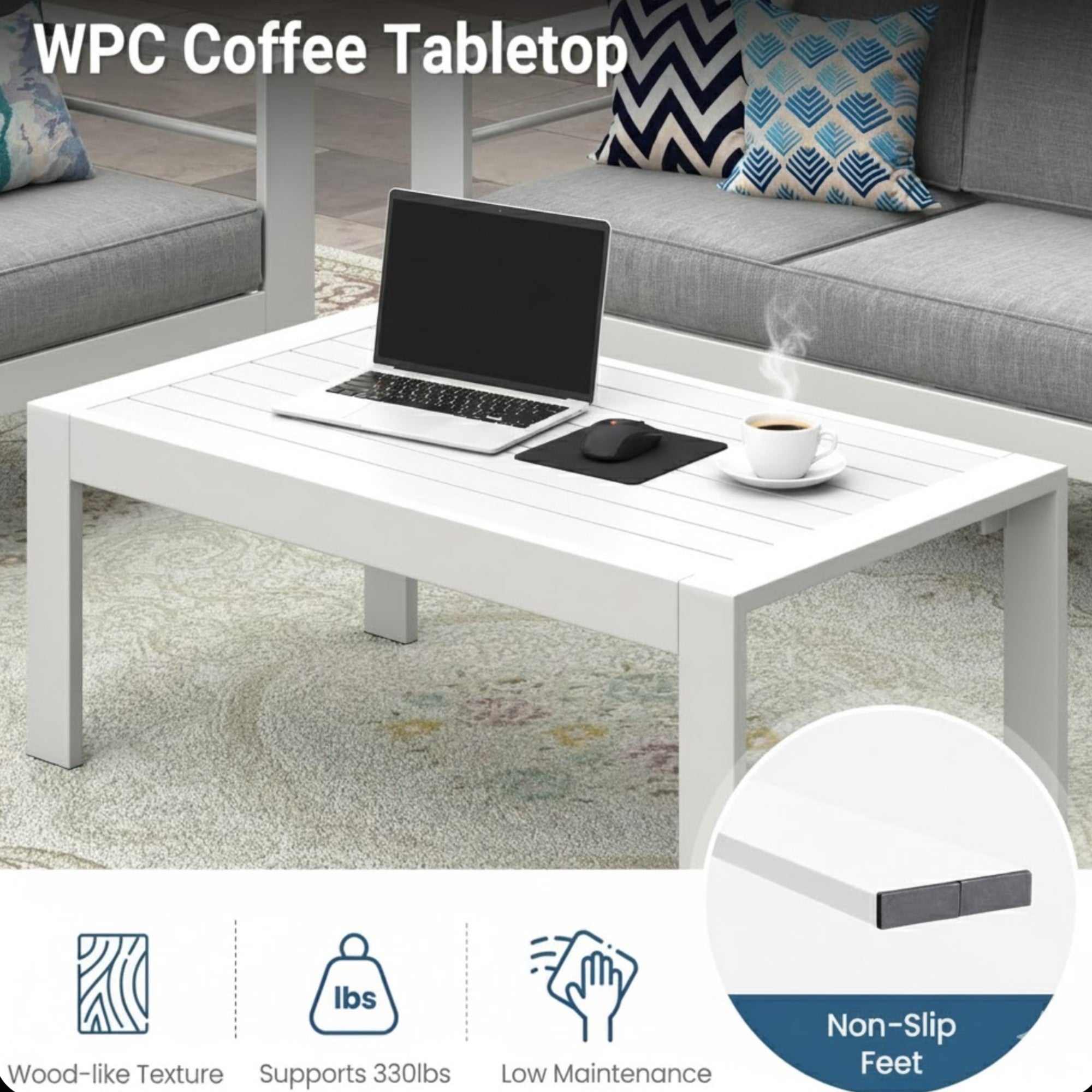 Outdoor Patio Set 3-Piece Aluminum White Gray Cushions
