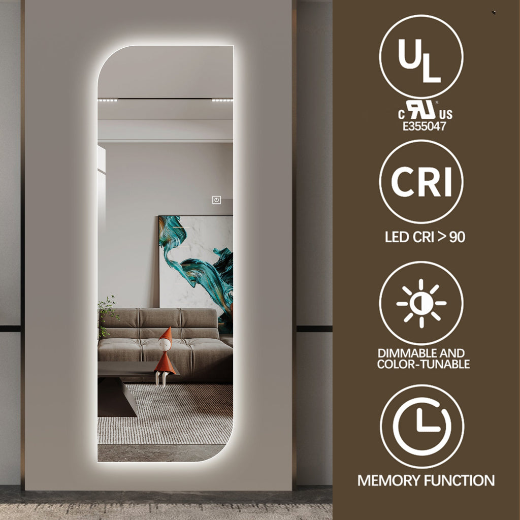 LED Full Length Wall Mirror 65" x 21" Dimmable Silver