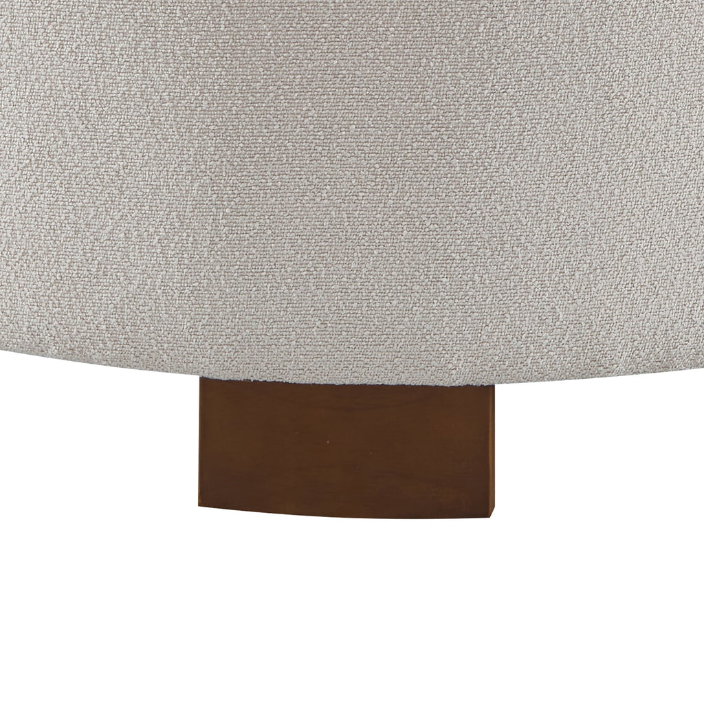 Round Storage Ottoman with Reversible Lid, Boucle Fabric Upholstered, Beige