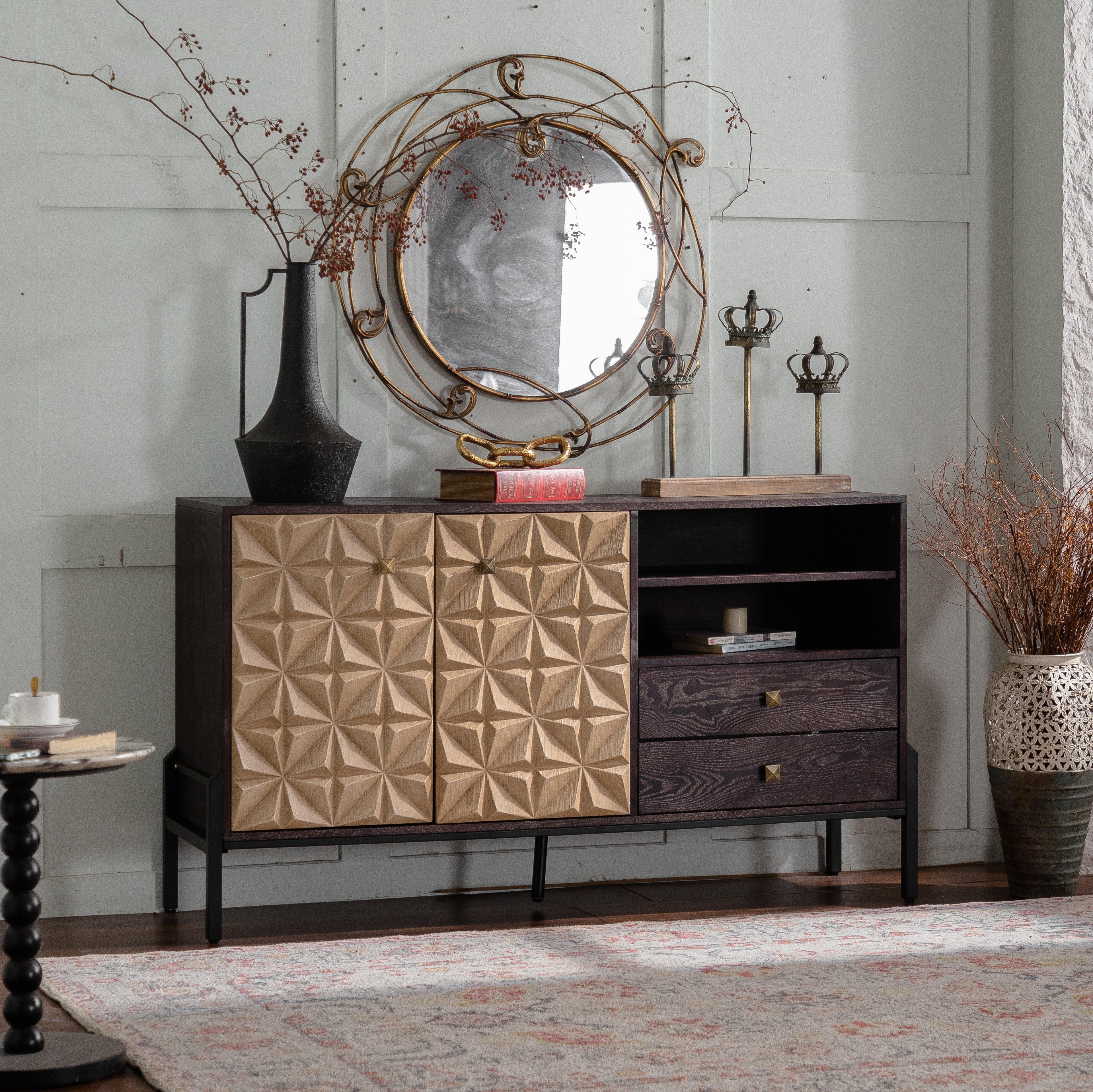 56.3" Mid-Century Modern Sideboard Cabinet - Wood & MDF
