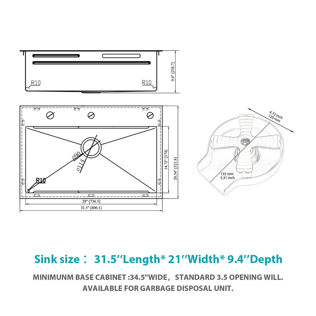 Gunmetal Black Waterfall Kitchen Sink 31.5" Pull-Out Faucet