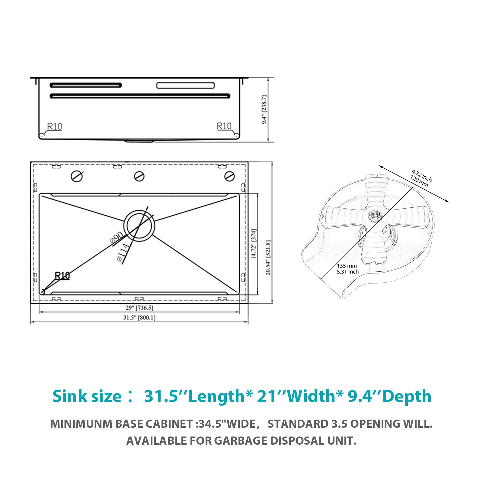 Gunmetal Black Waterfall Kitchen Sink 31.5" Pull-Out Faucet