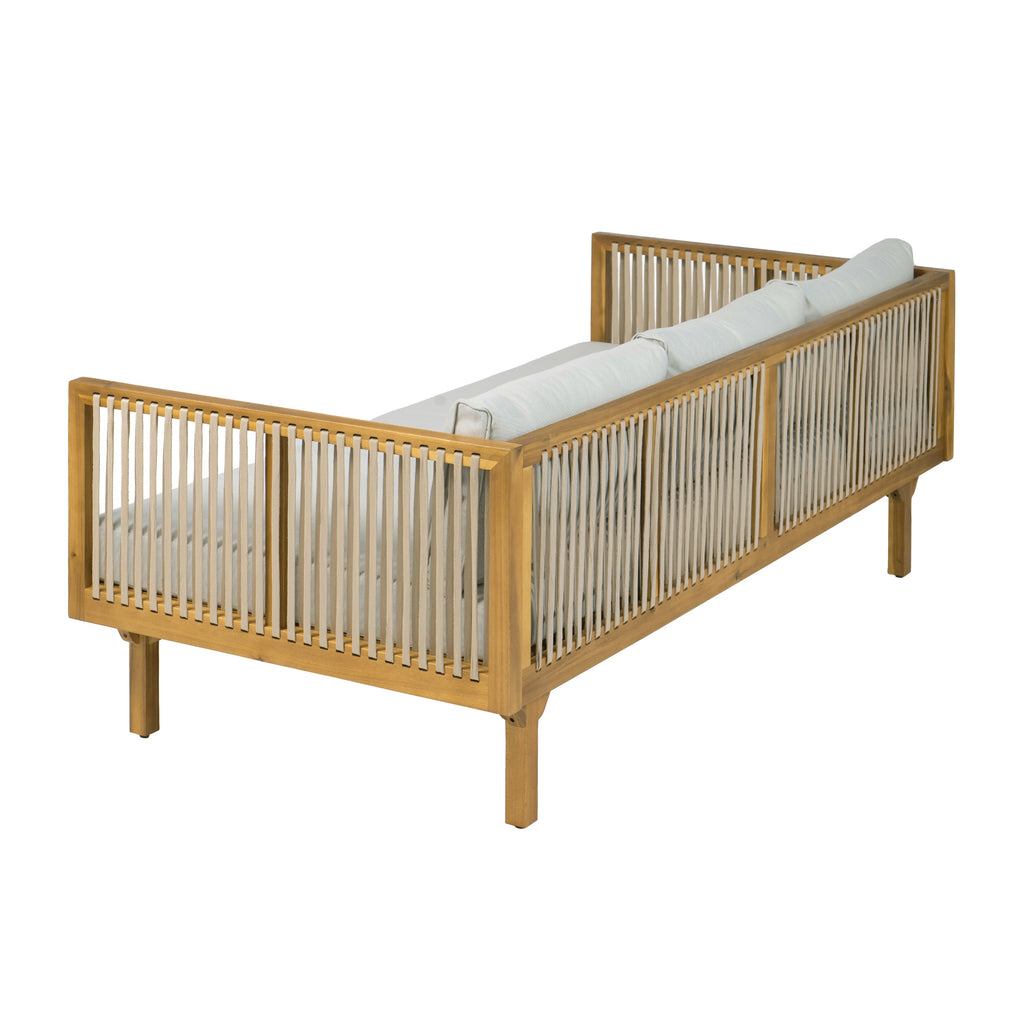 Outdoor Daybed Set Acacia Wood Rope 3 Seater Chaise Lounge