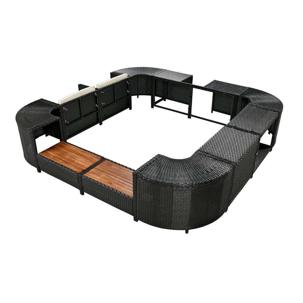 Outdoor Rattan Sectional Sofa Set with Storage, Beige