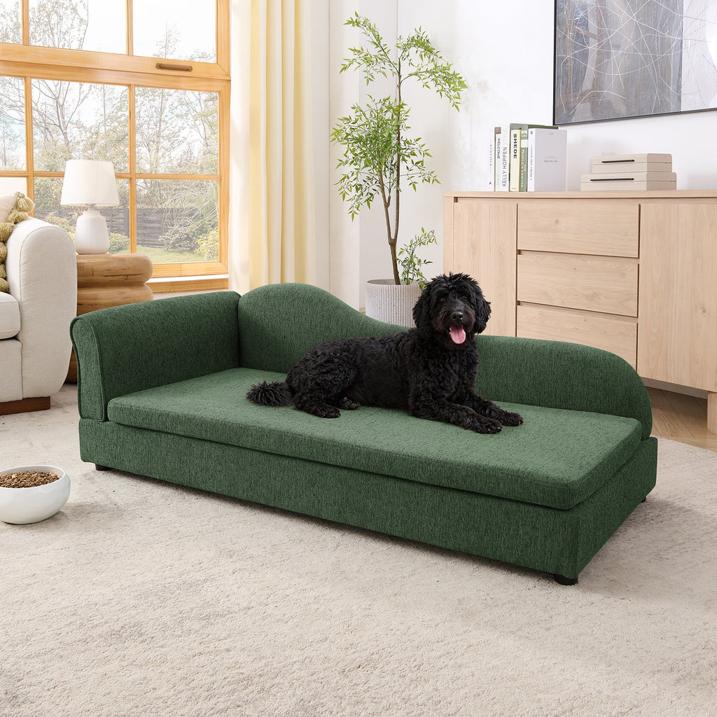 Medium/Large Dog Sofa Wave Backrest Linen Olive Green