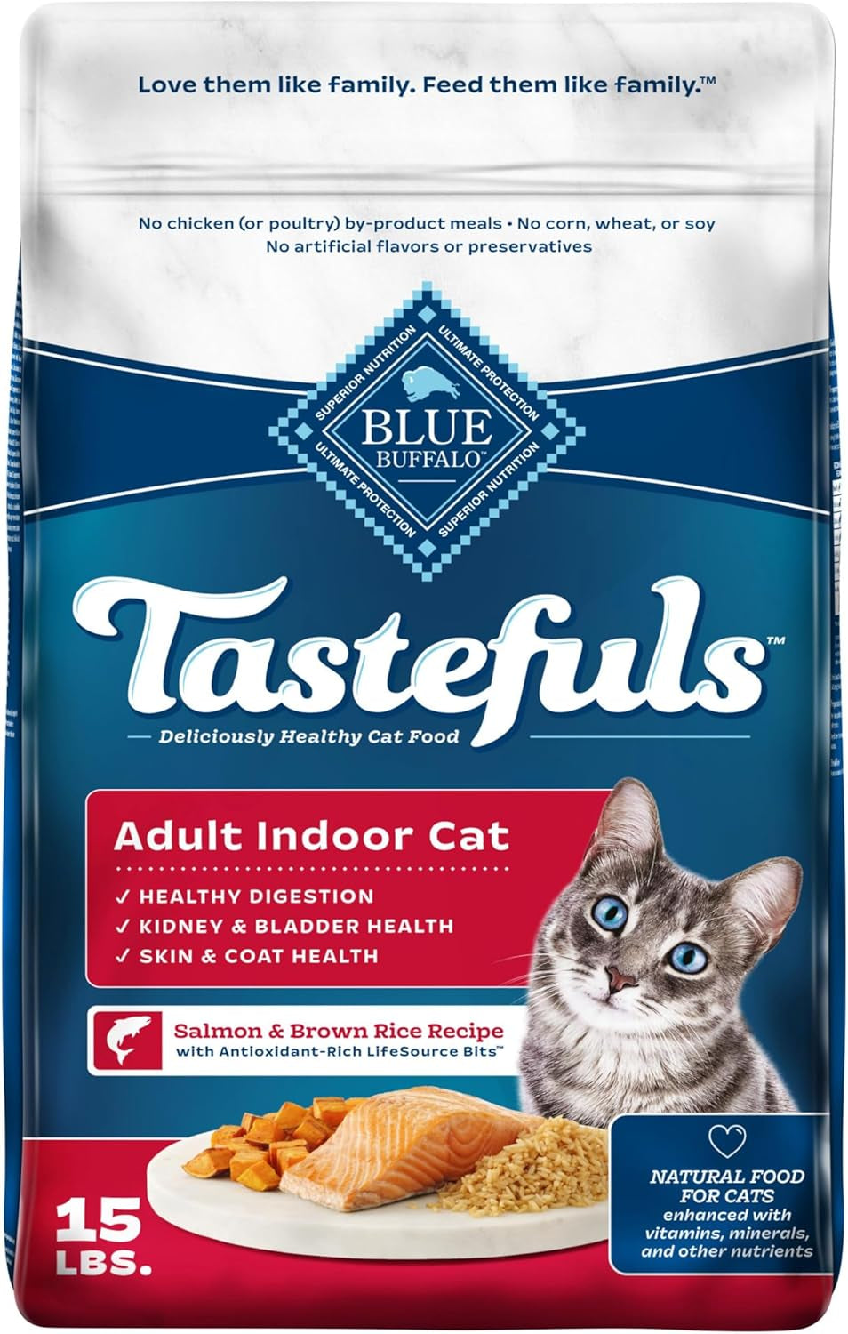 Blue Buffalo Tastefuls Natural Dry Food for Adult Indoor Cats, Chicken & Brown Rice Recipe, 15-Lb. Bag