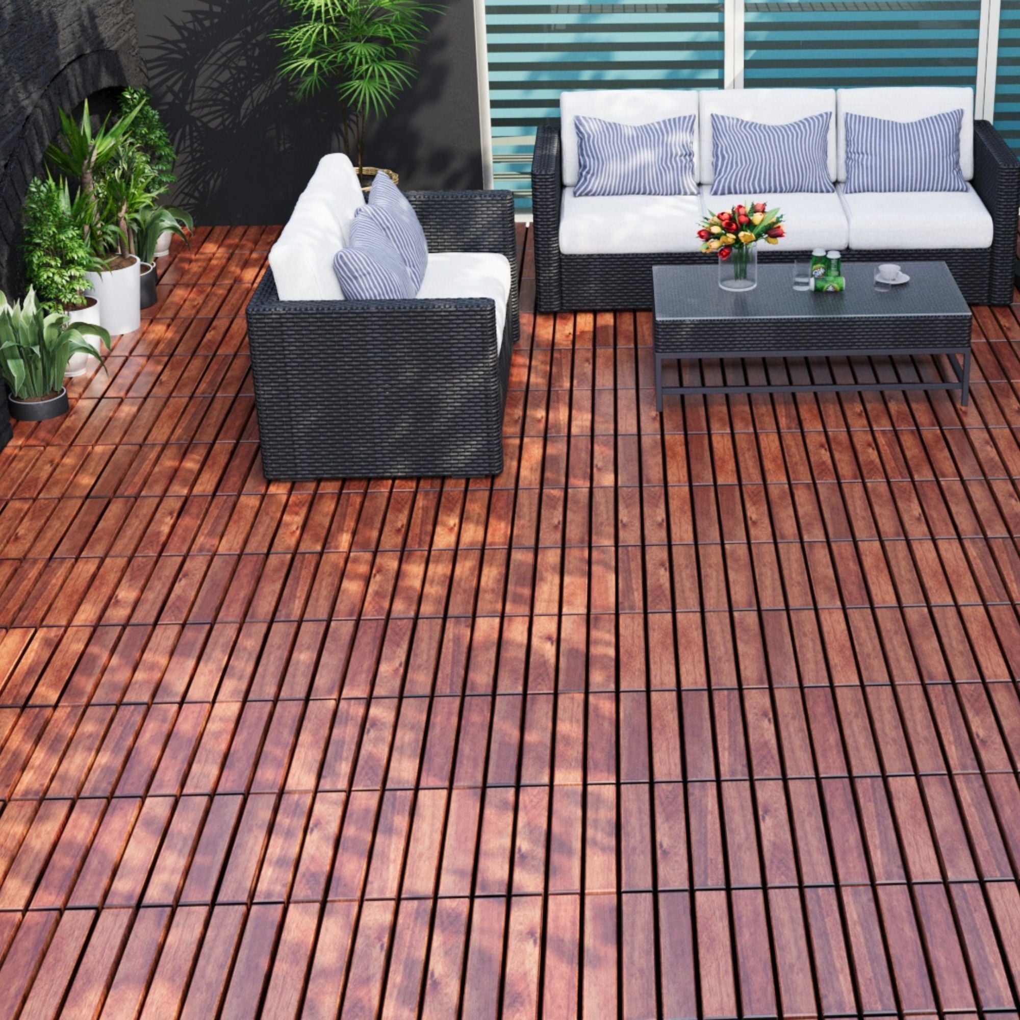 Acacia Hardwood Interlocking Deck Tiles 12" x 12" Patio