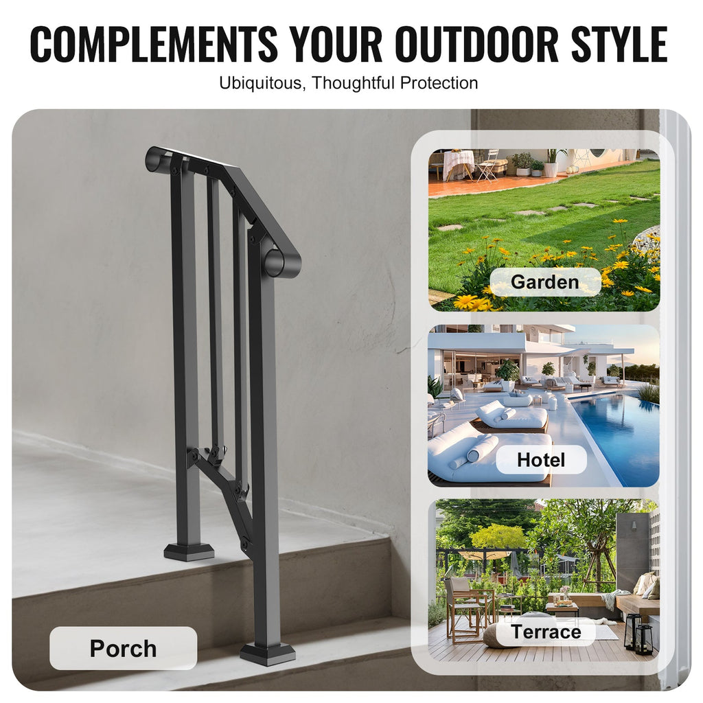 1-2 Step Handrail for Outdoor Porch Deck Seniors Black Arch