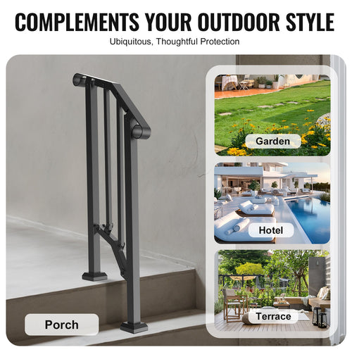 1-2 Step Handrail for Outdoor Porch Deck Seniors Black Arch