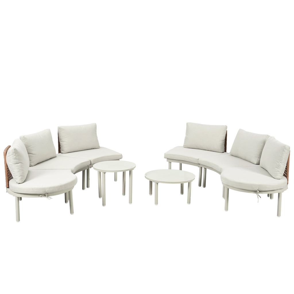 Outdoor Sectional Set PE Wicker Aluminum Beige Half Moon 8 Piece