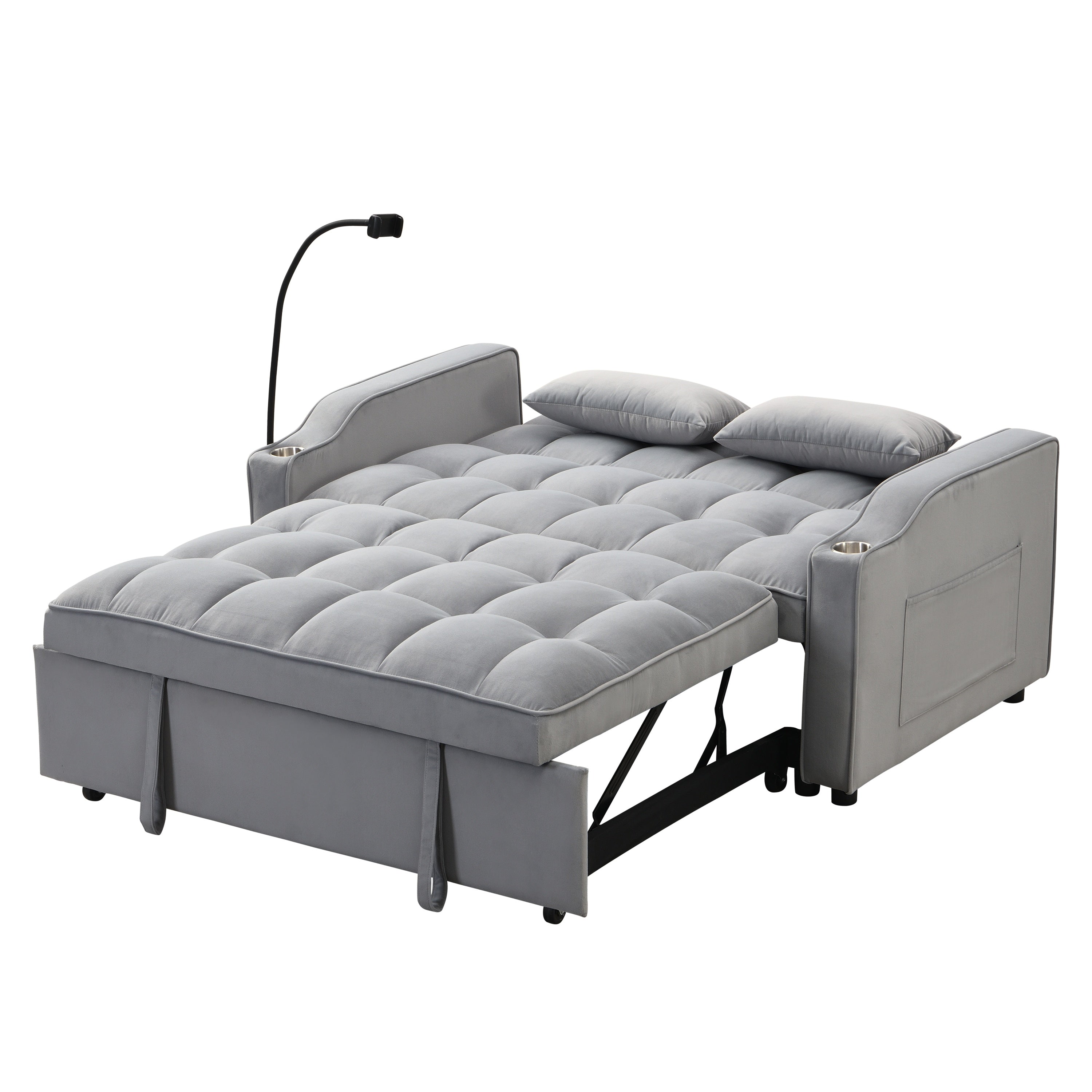 Modern Velvet Loveseat Futon Sofa Bed with Reclining Back