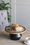 Round Wooden Pedestal Ottoman Tray 12x12x6 Black