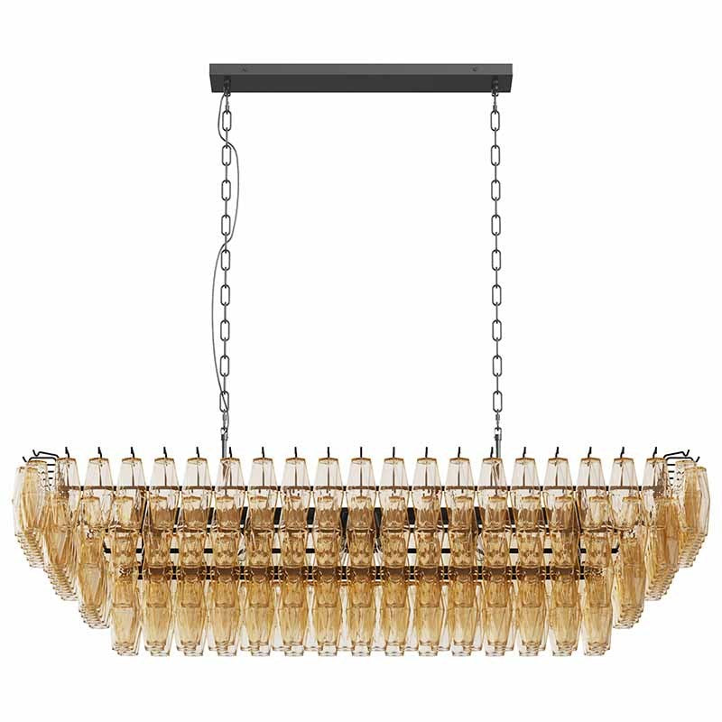 Chandelier Rectangle Black 12-Light 4-Tier Smoke Glass 54 In Farmhouse