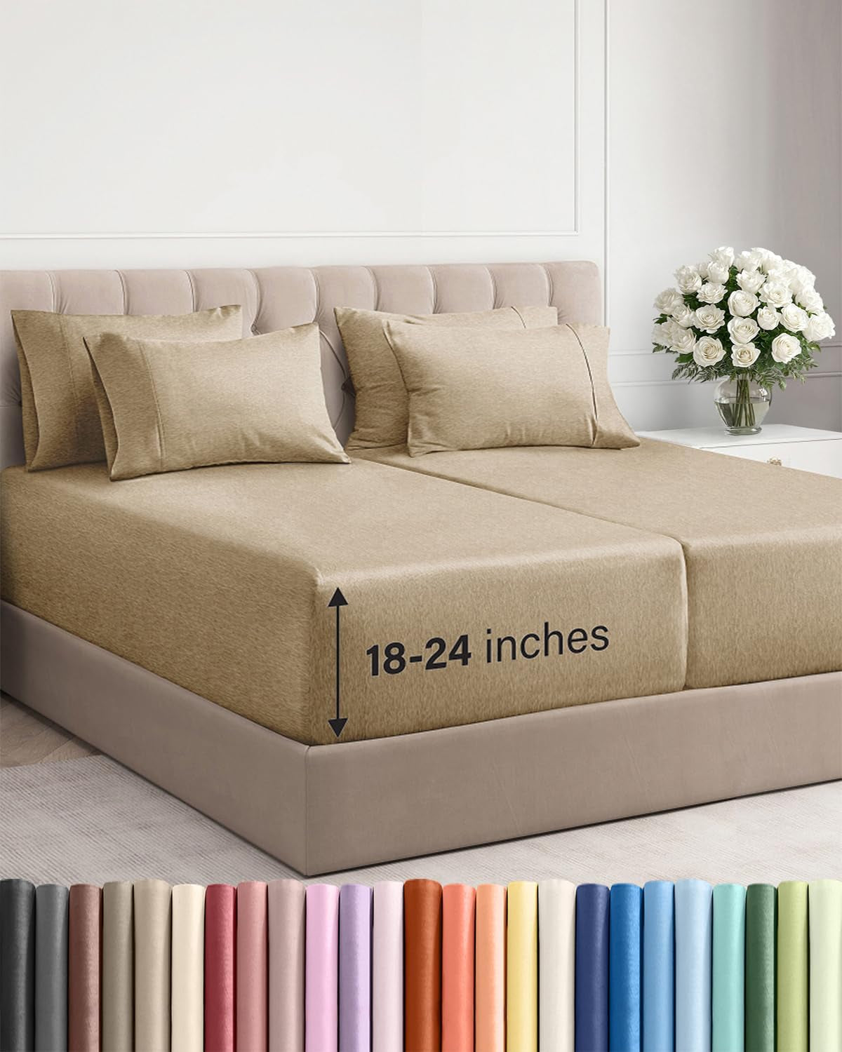 Extra Deep Pocket Sheet Set 4 Piece Breathable Soft Cooling Bedding Wrinkle Free