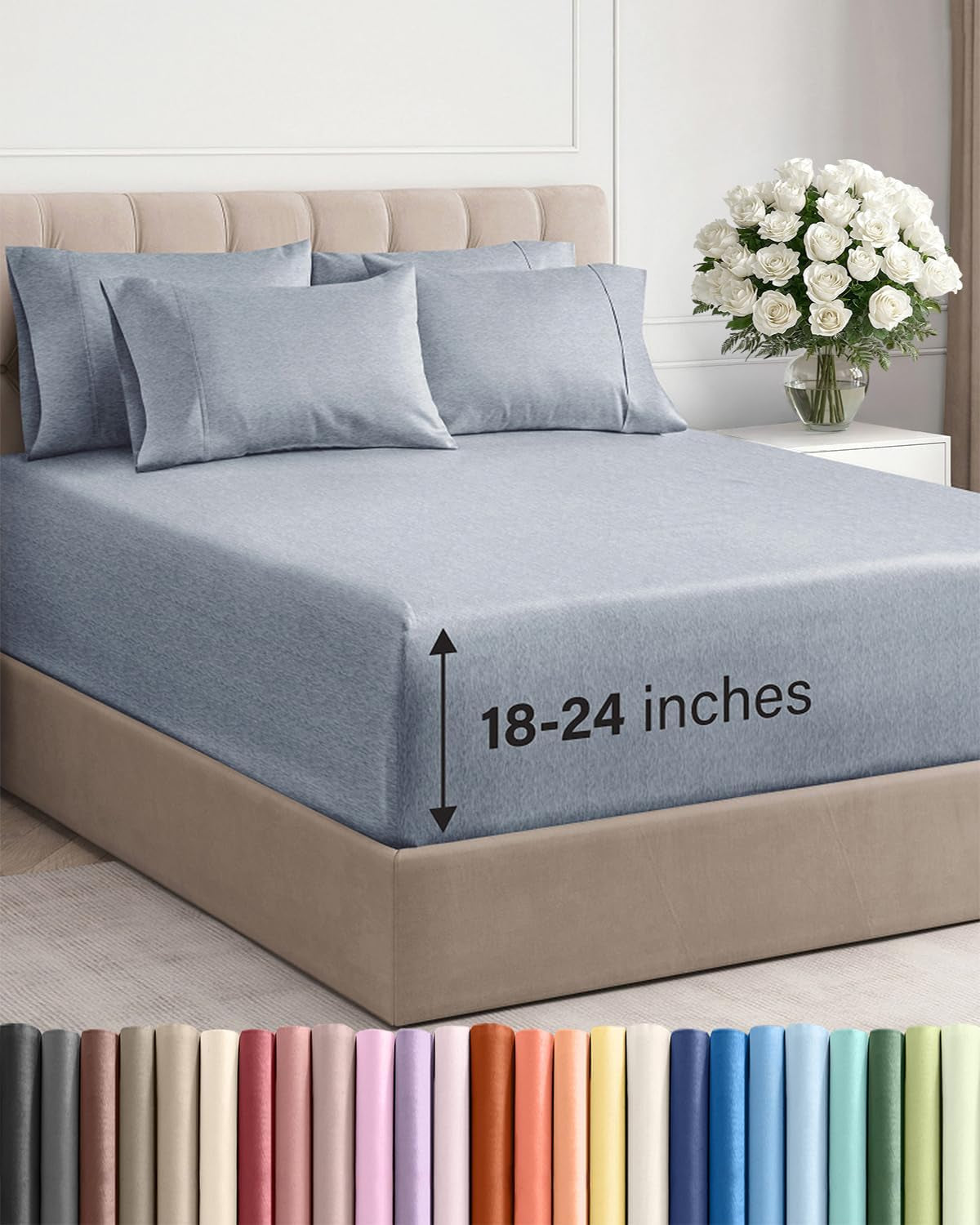 Extra Deep Pocket Sheet Set 4 Piece Breathable Soft Cooling Bedding Wrinkle Free