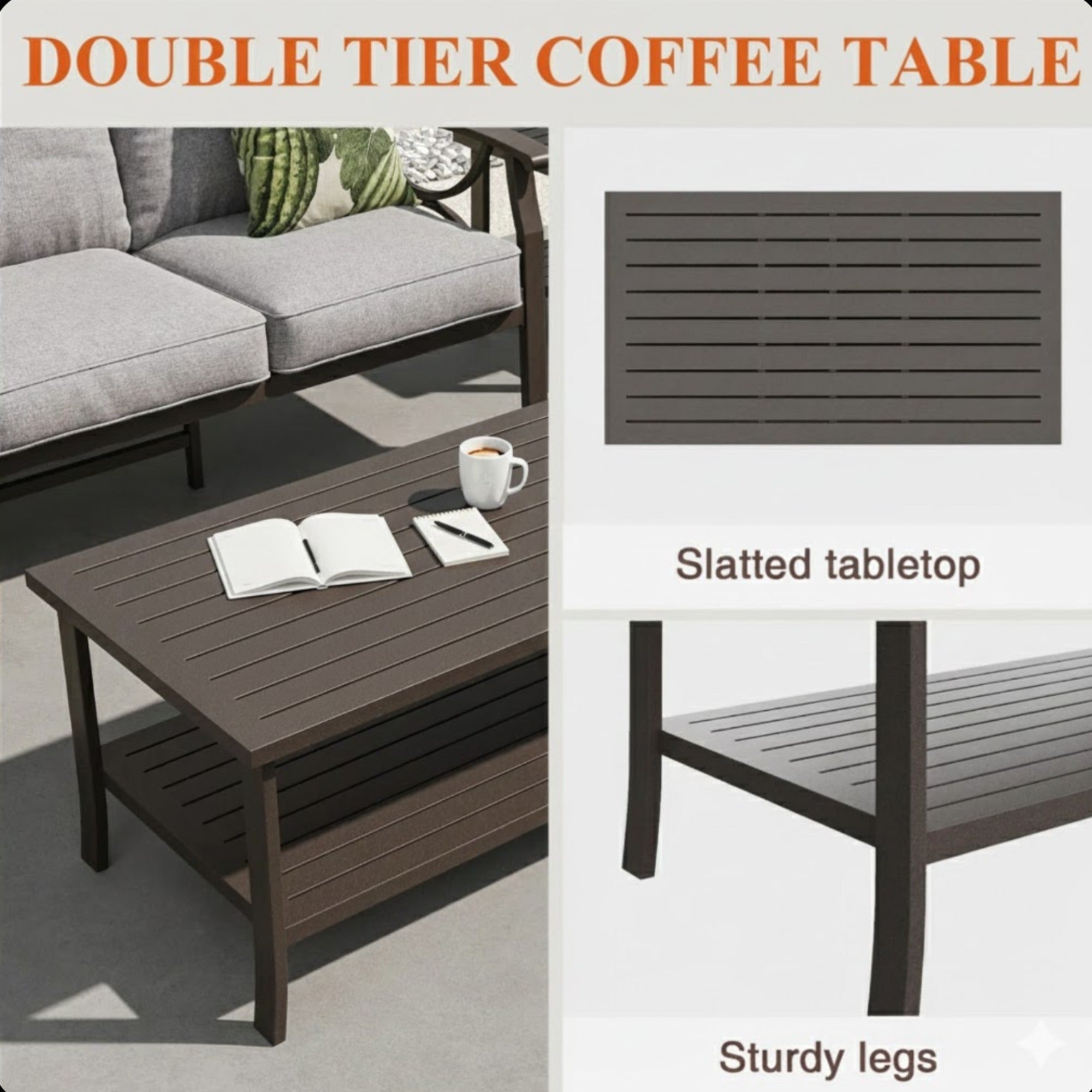 Outdoor Patio Set Steel 7 Piece Seats 9 Khaki Gray