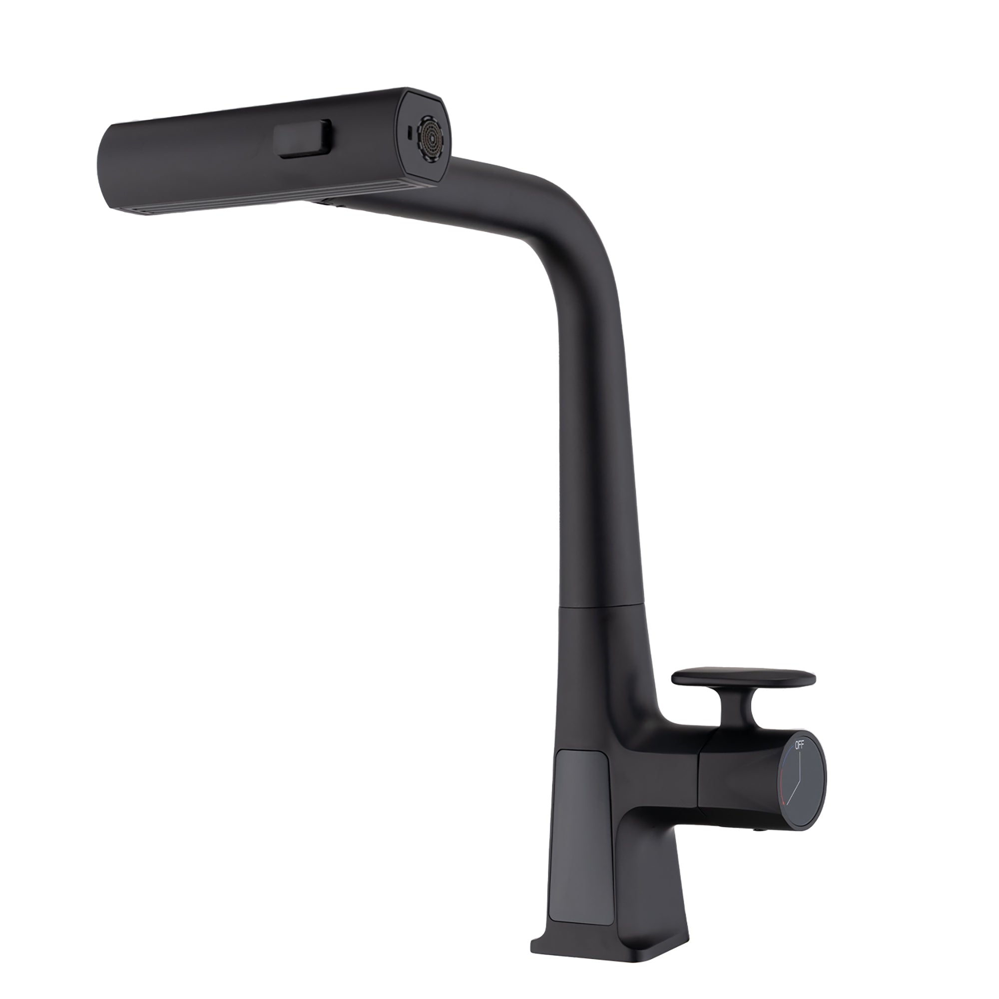 Matte Black Waterfall Kitchen Faucet Pull Down Sprayer 15.75