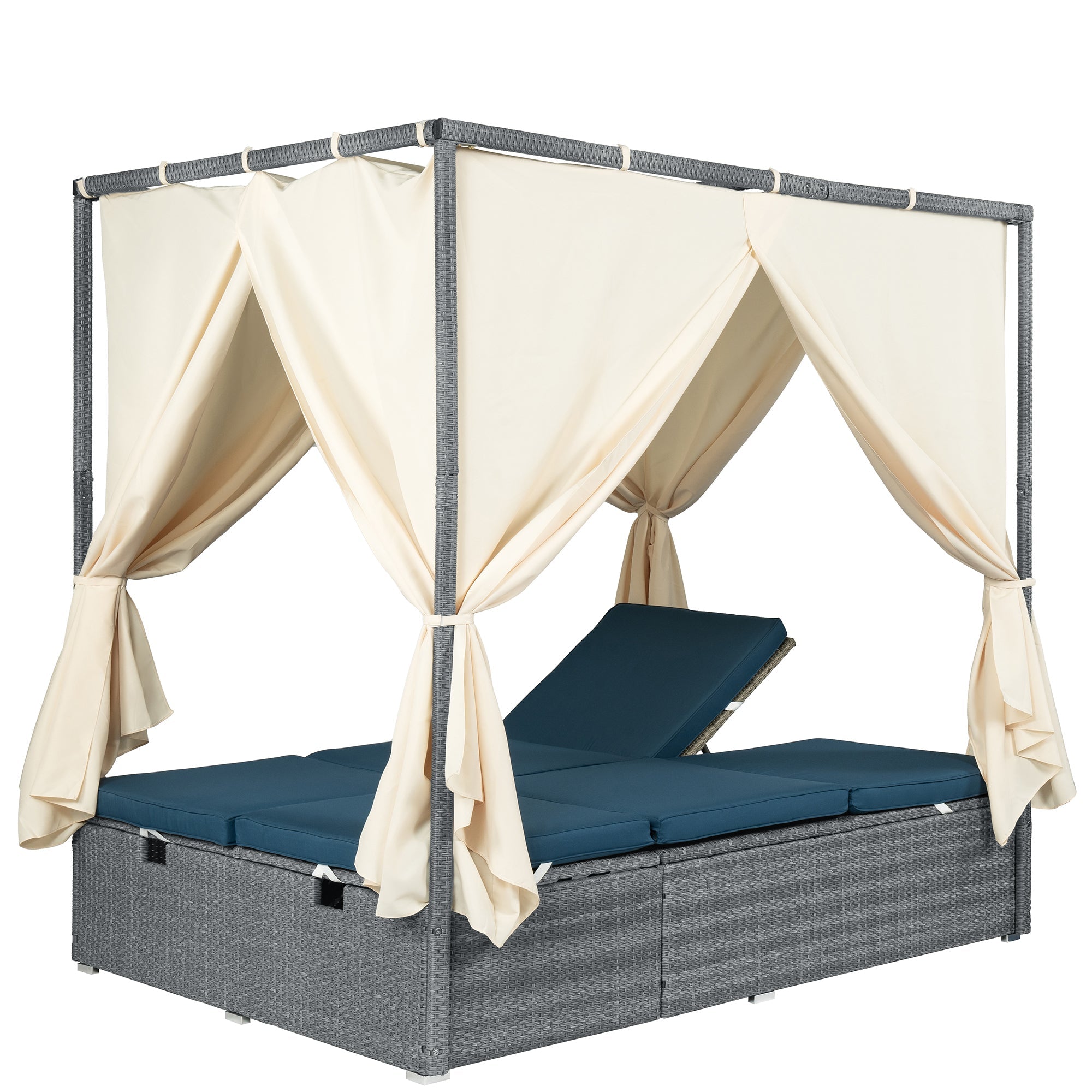 Adjustable Outdoor Sun Lounger with Canopy & Removable Cushion