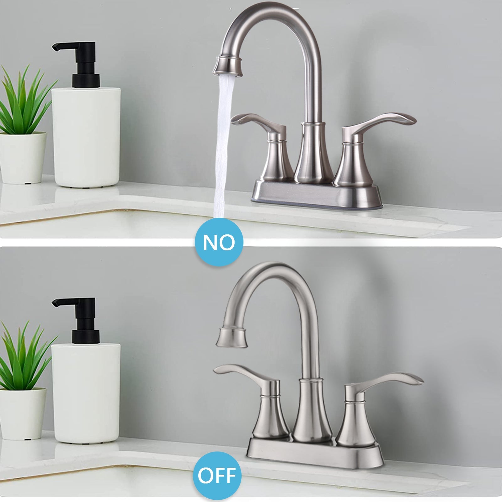 4" Centerset Bathroom Faucet 360 Swivel Spout Brushed Nickel