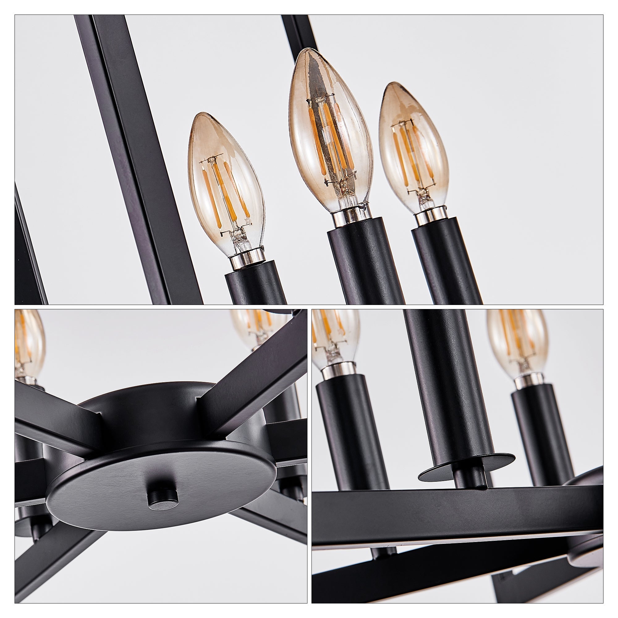 Chandelier Black Geometric 6-Light Industrial Metal Pendant 22 In