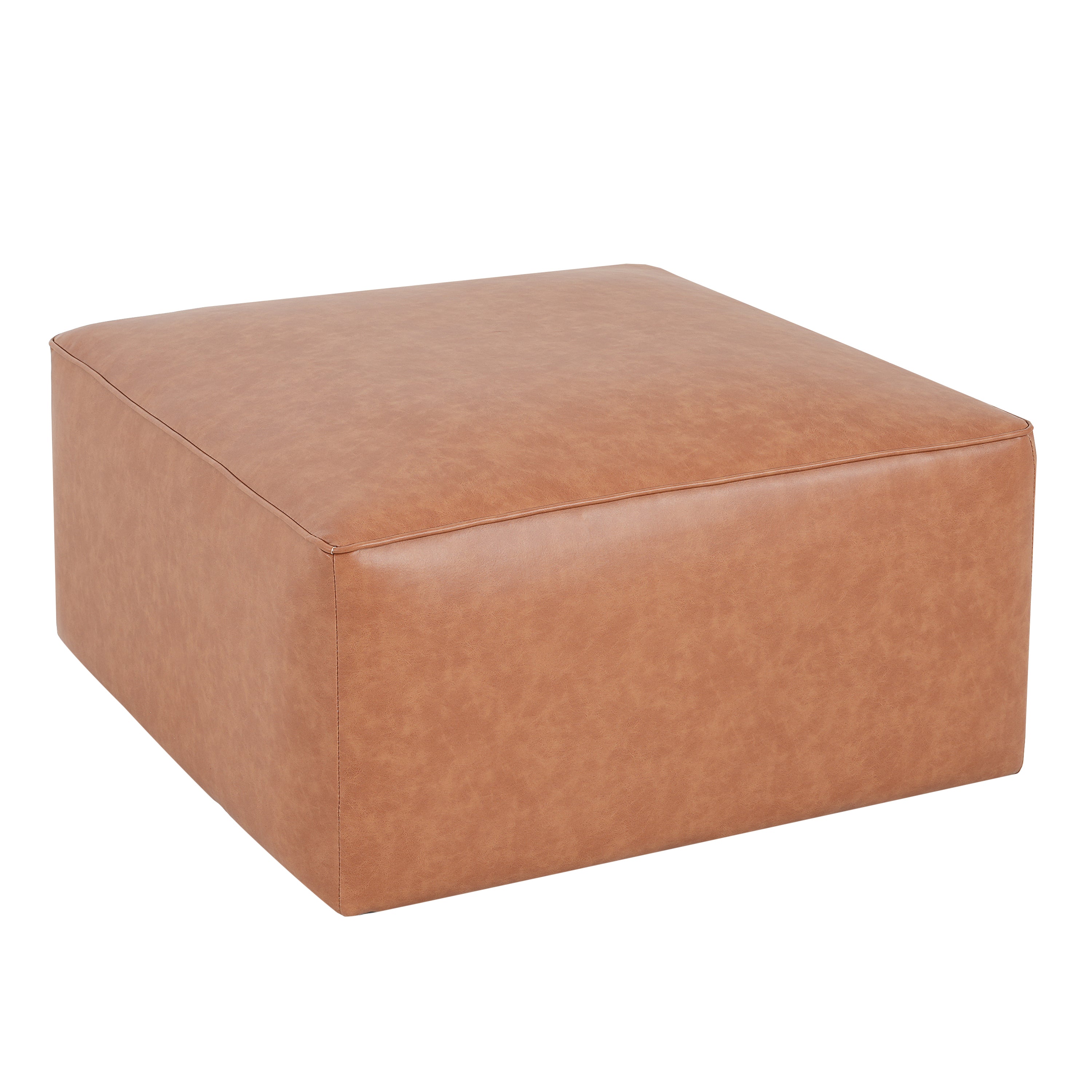Upholstered Square PU Leather Ottoman Tan Brown 26.6x29.6x15.2