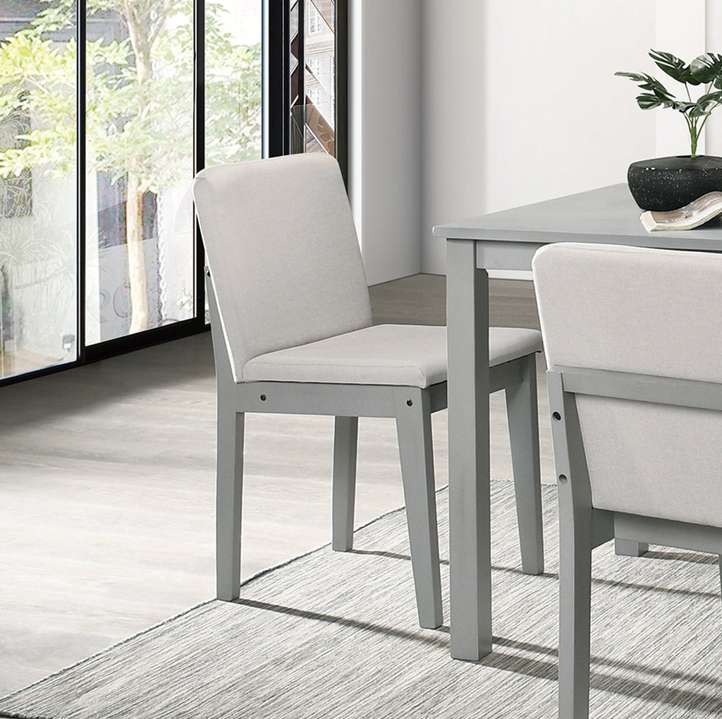 Grey 5-Piece Dining Set with Table and Beige Fabric Chairs