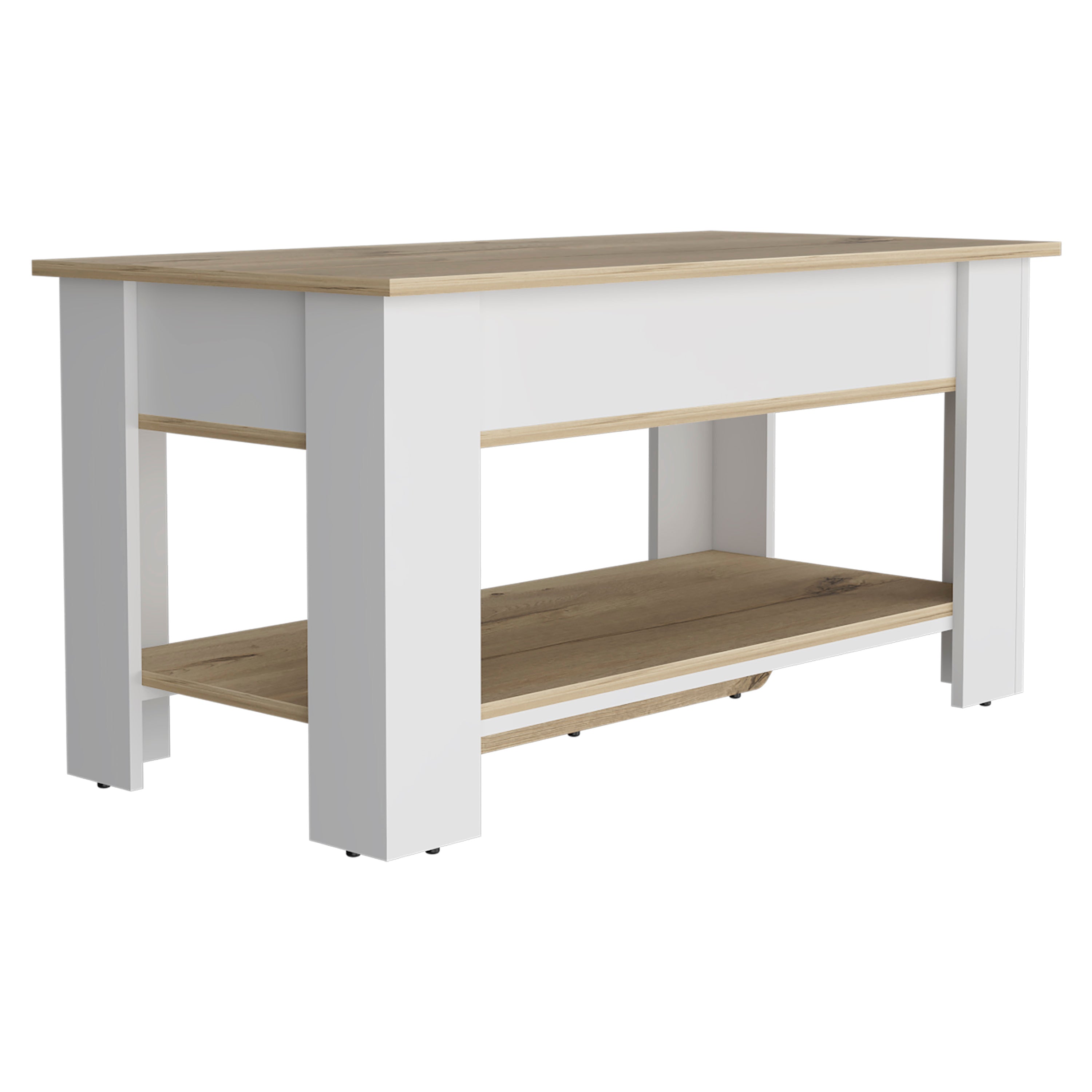 Storage Table with Lower Shelf, Light Oak White