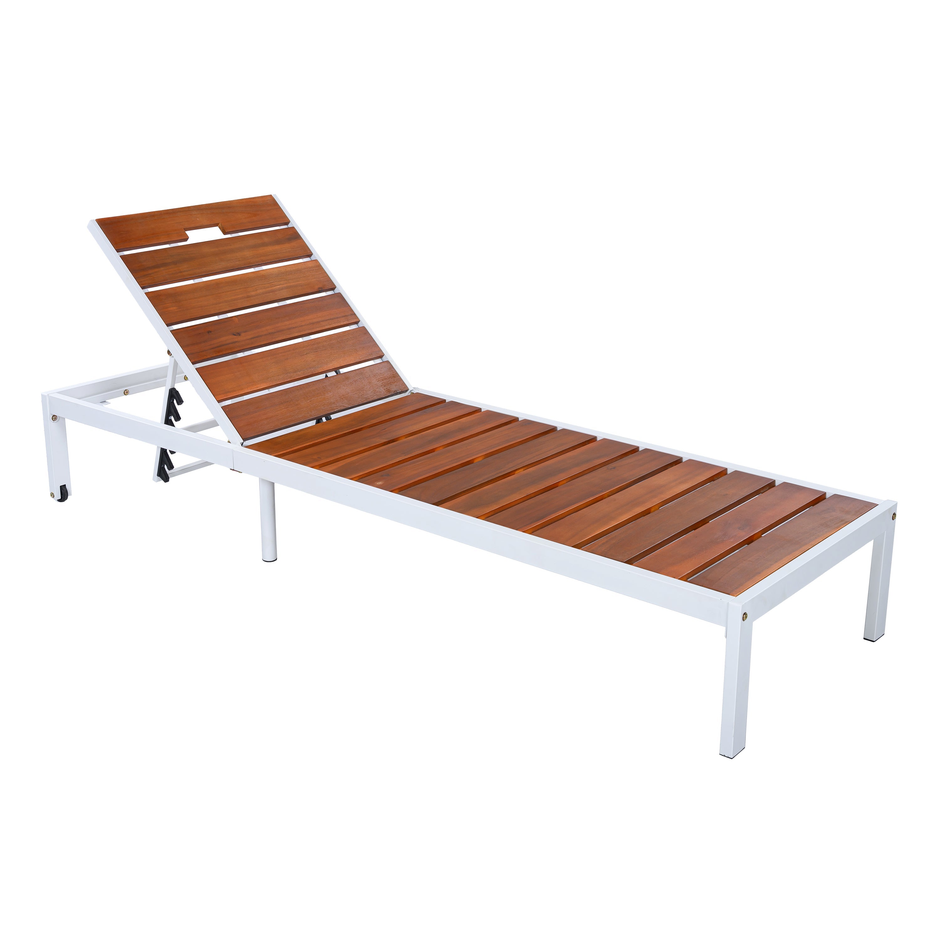 Outdoor Chaise Lounge Acacia Wood Steel Frame White Brown 78.7