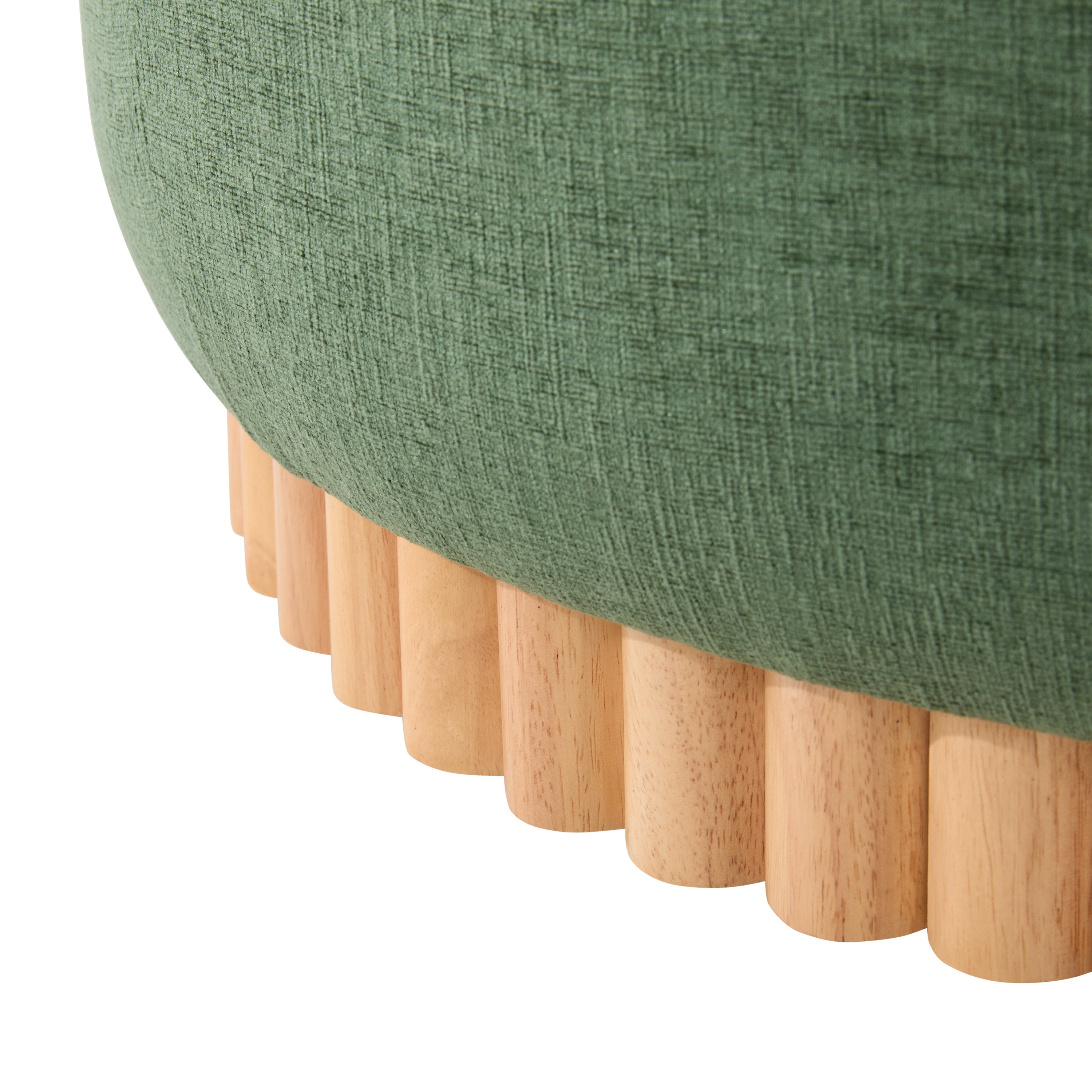 29 Inch Round Storage Ottoman Solid Rubberwood Legs Chenille, Green