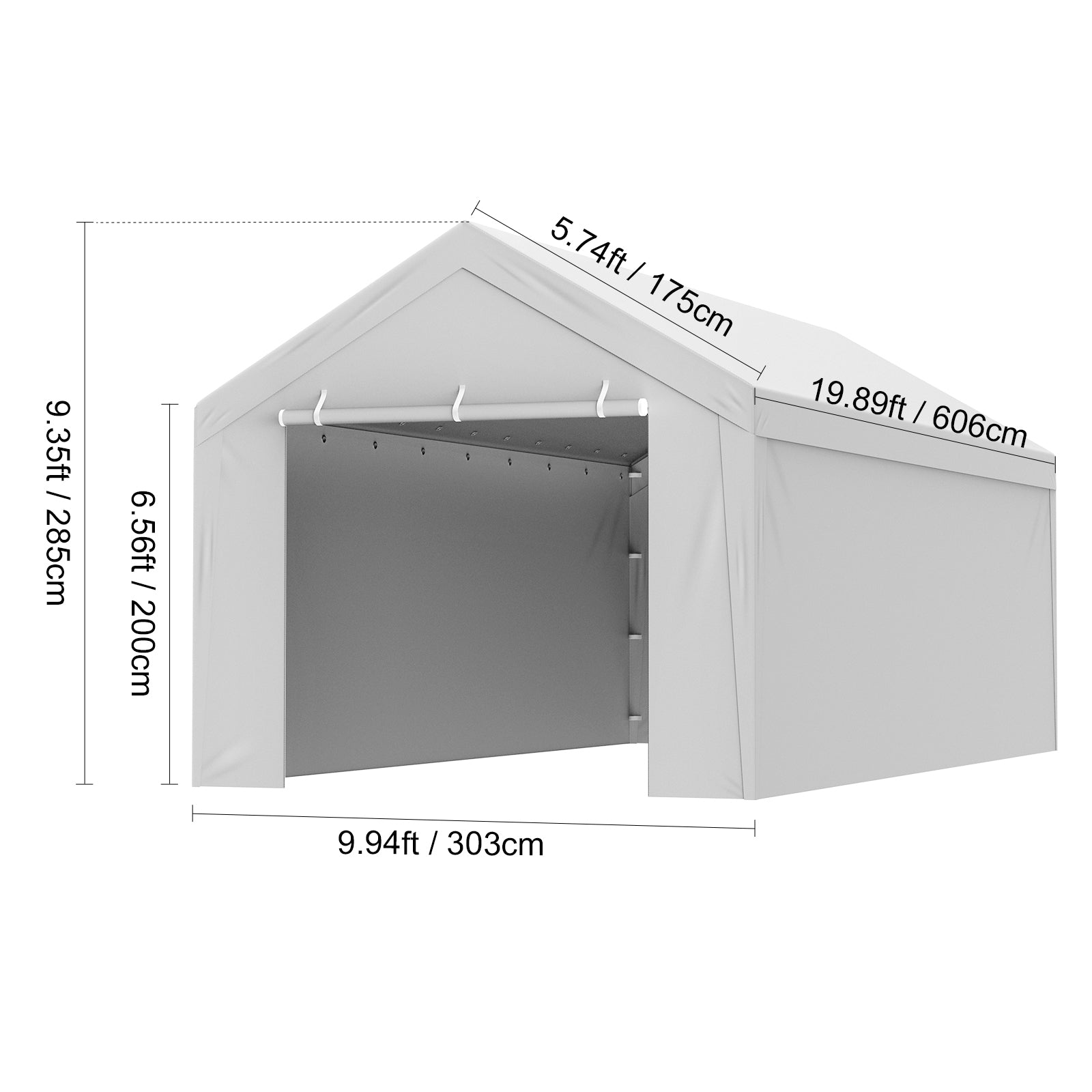 10 x 20 ft Carport Canopy Replacement Cover Top + Side Wall