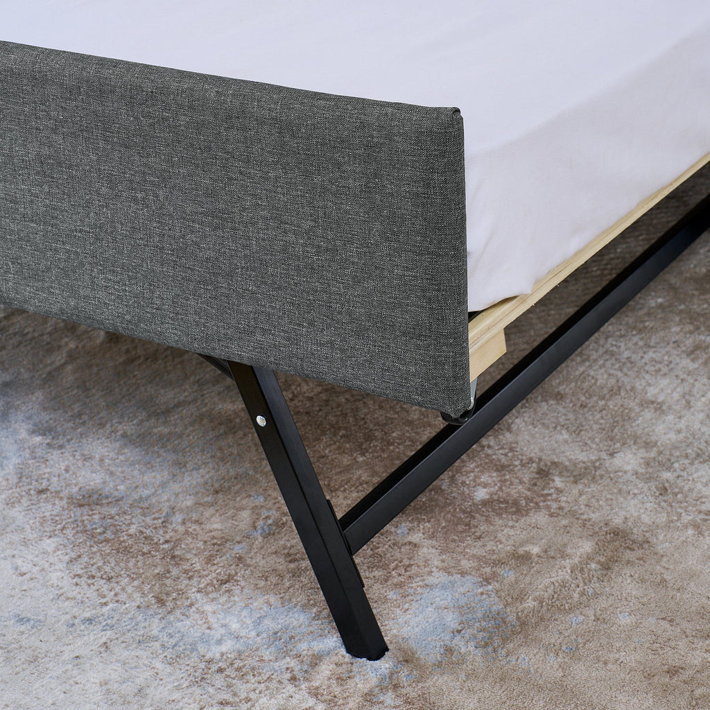 Grey Linen Twin Sofa Bed LED Lights Storage Headboard