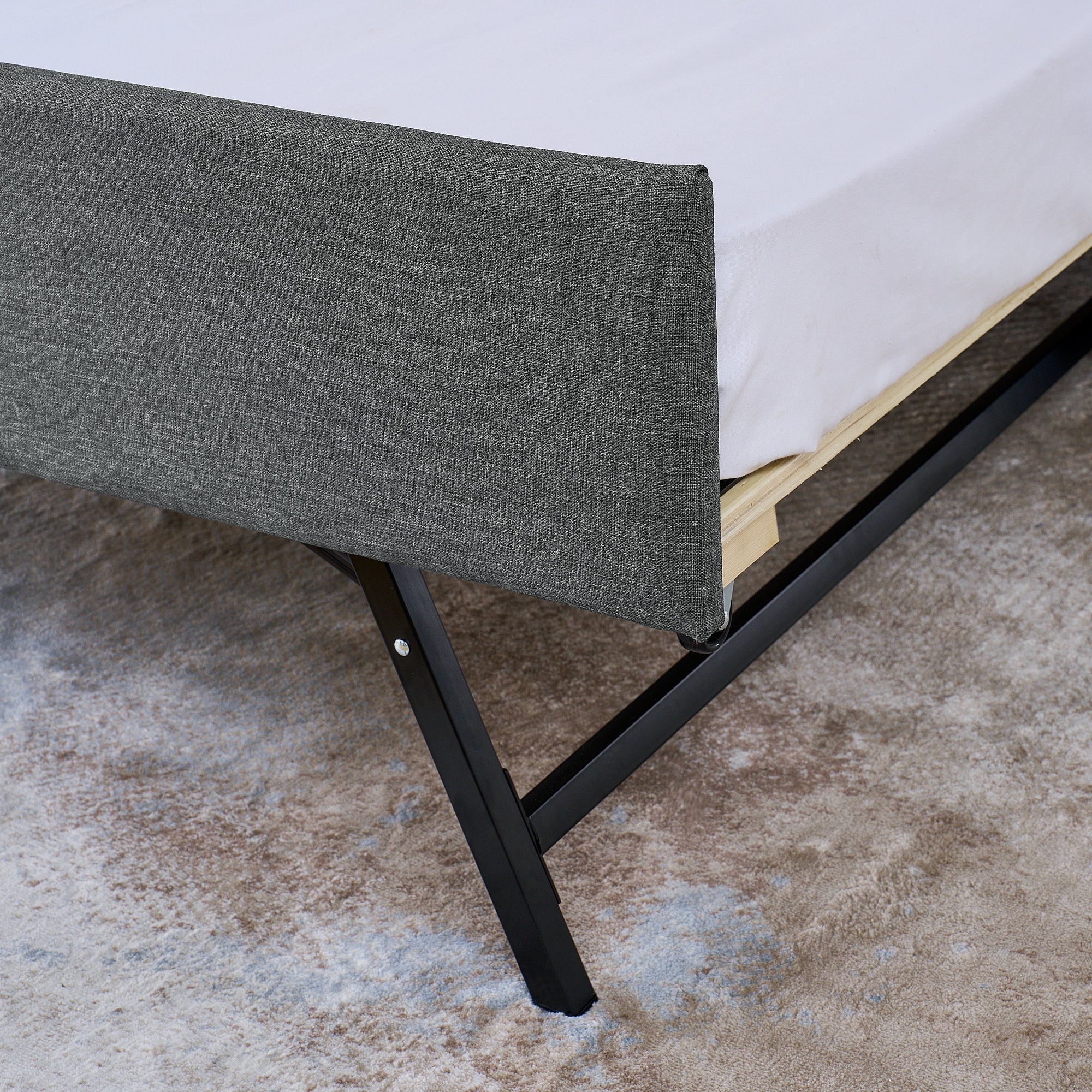 Grey Linen Twin Sofa Bed LED Lights Storage Headboard