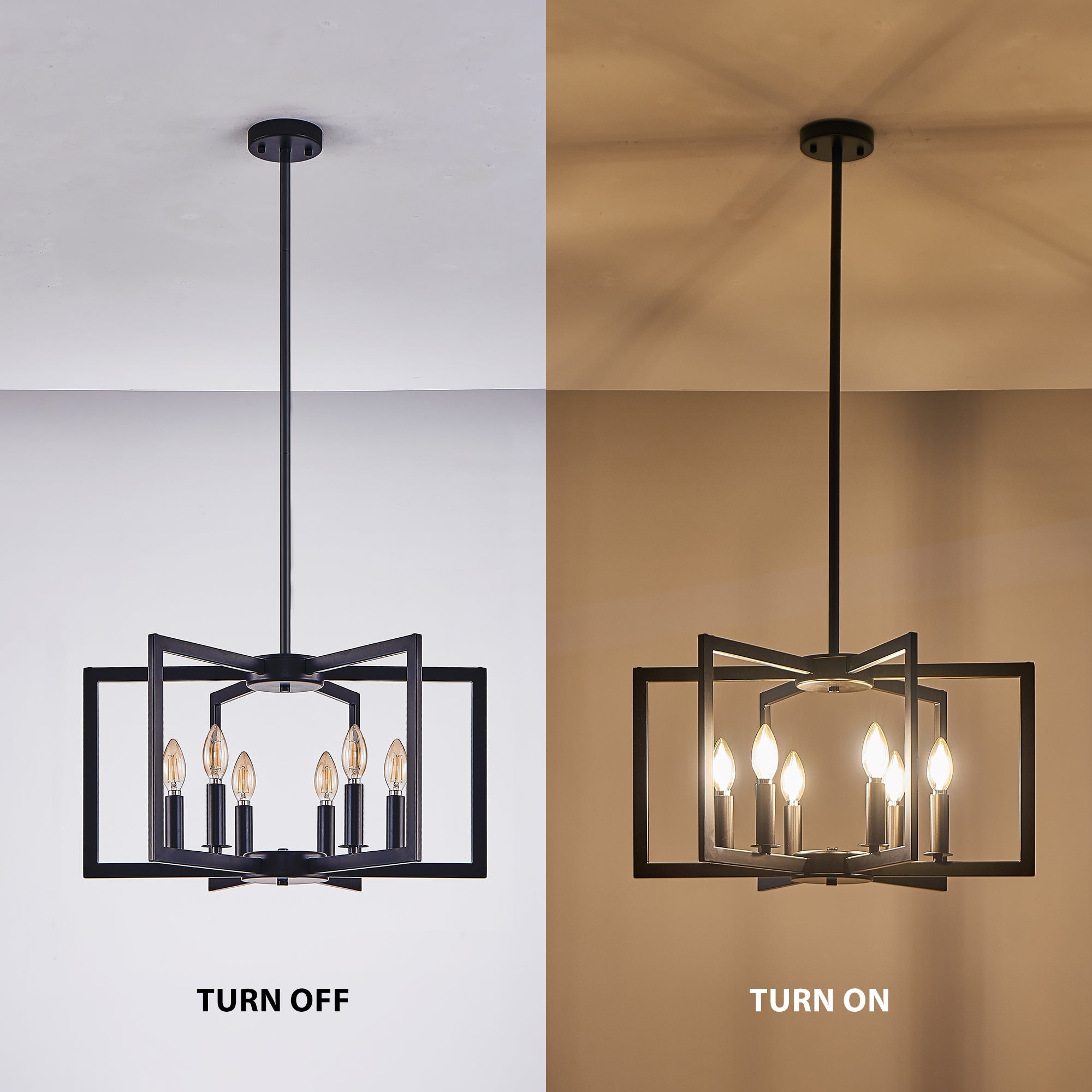 Chandelier Black Geometric 6-Light Industrial Metal Pendant 22 In